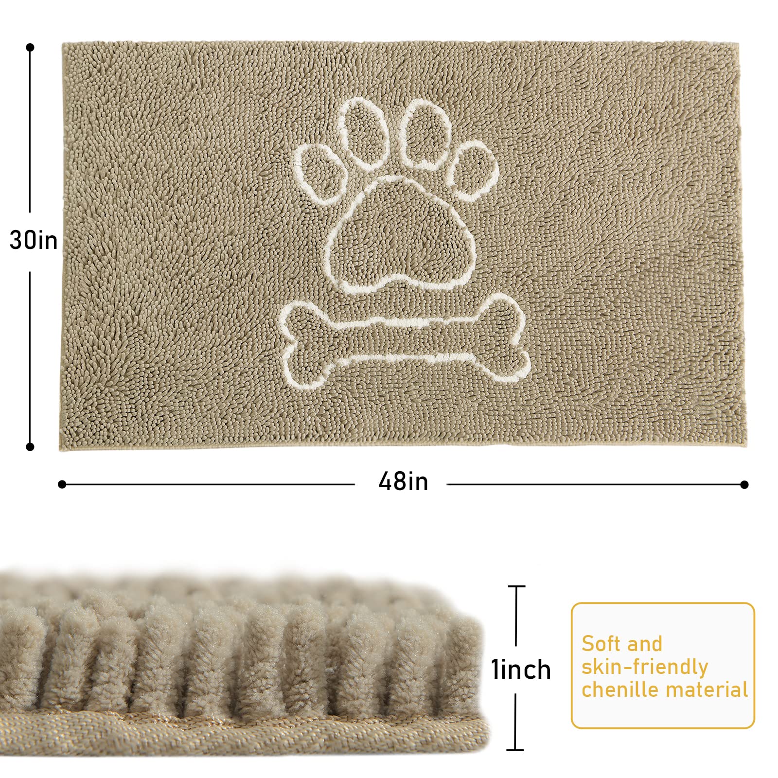 AROGAN Indoor Door Mat - Non-Slip Chenille Entryway Rug for Mud, Water & Pet Paws, Machine Washable 30x48 Beige Doormat - Perfect for Front Door, High Traffic Areas & Pet-Friendly Homes
