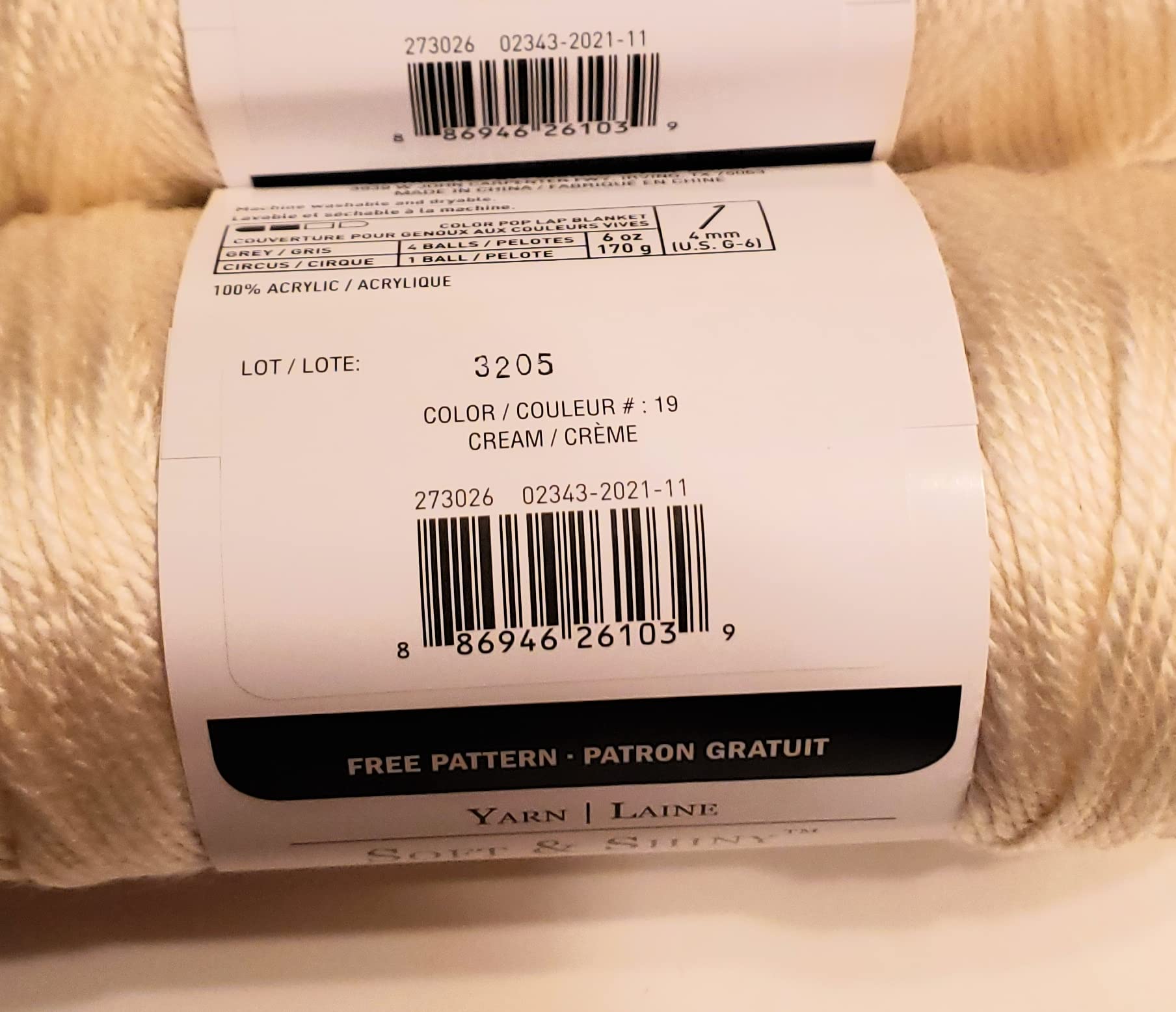 Loops & Threads Soft & Shiny Yarn - 6oz Cream Color Knitting & Crochet Yarn for DIY Crafts, Baby Blankets, and Scarves