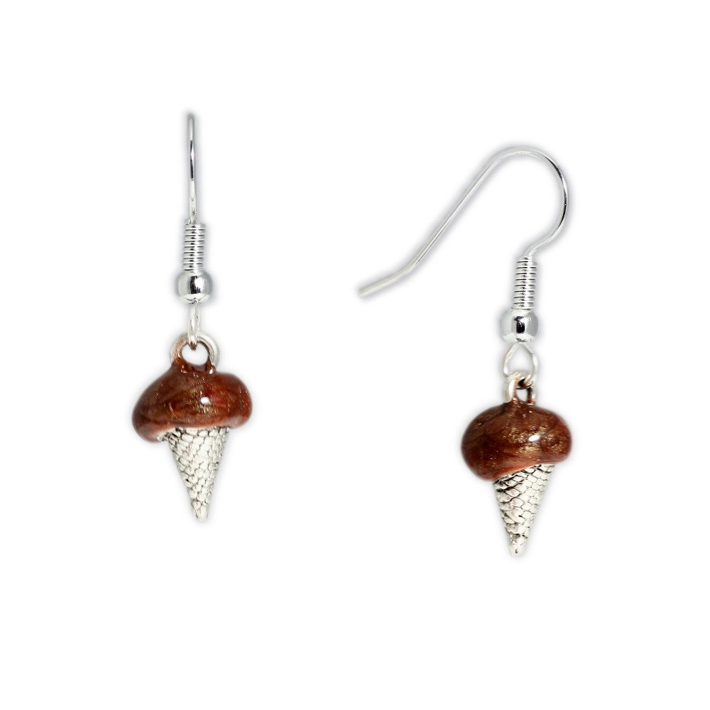 Silver Tone Chocolate Ice Cream Cone Earrings for Ice Cream Lovers | Sweet & Delicious Jewelry for Summer, Parties & Gifts