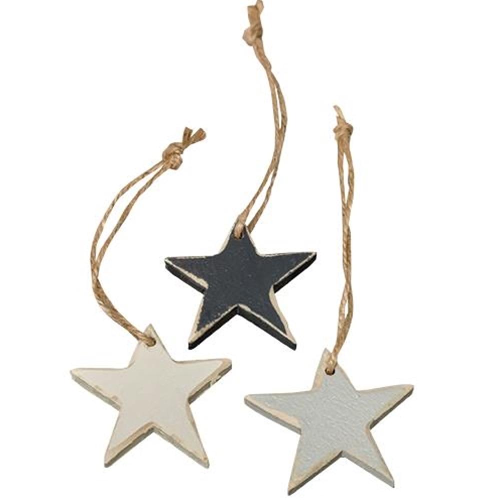 3-Pack Small Wooden Star Ornaments for Christmas Tree Decor, DIY Crafts, Gift Wrapping, and Home Holiday Decoration