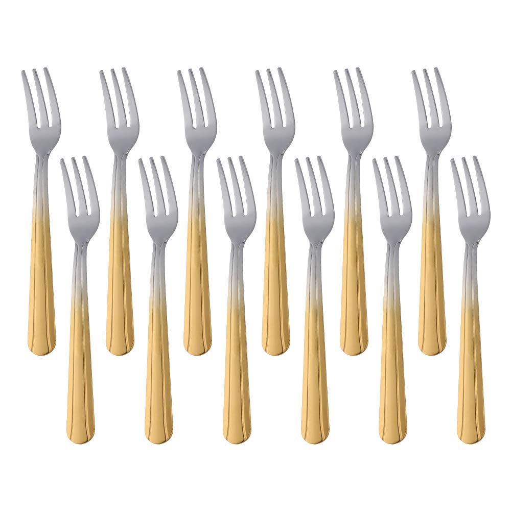 12-Piece Stainless Steel Cocktail Cake & Appetizer Fork Set - Elegant Gradient Gold Dessert Forks for Parties, Weddings & Fine Dining