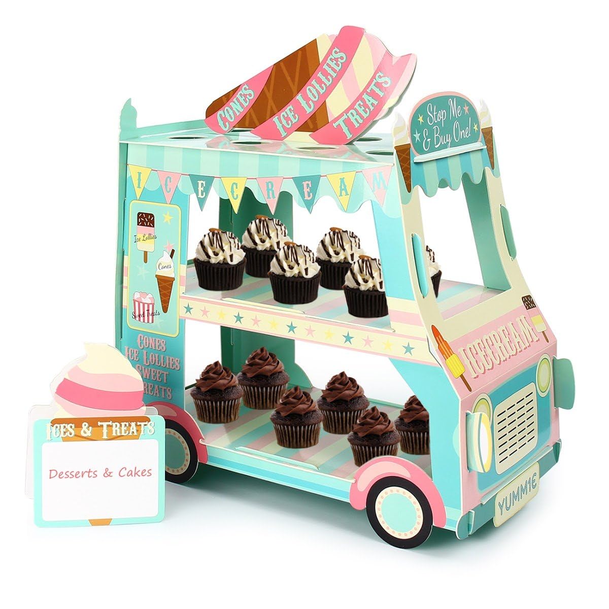 3-Tier Cupcake Stand for Parties - Elegant Cake Holder for Desserts, Ice Cream & Street Van Theme Decor - Perfect for Birthday, Wedding & Baby Shower Decorations