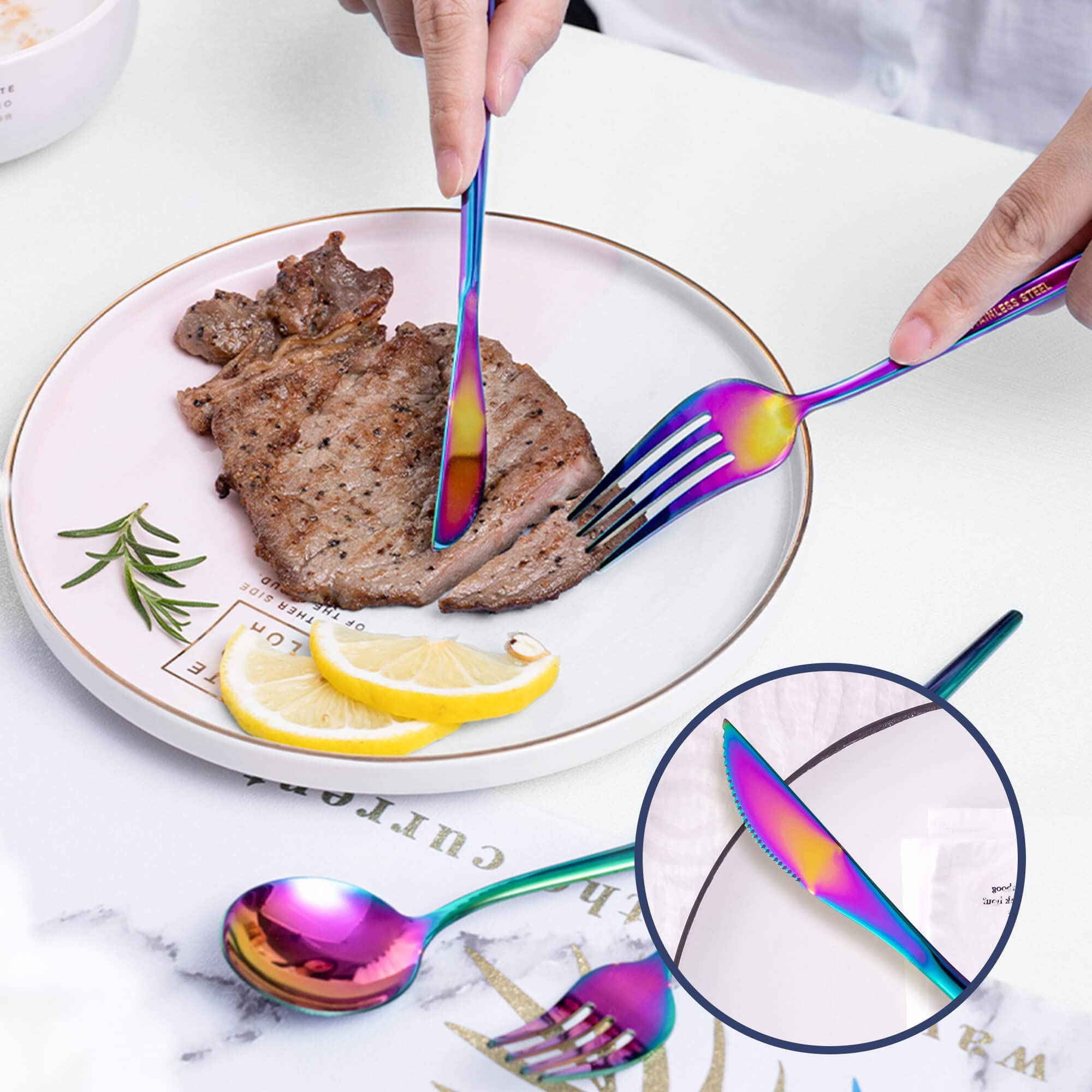 20-Piece Rainbow Stainless Steel Flatware Set - Forks, Spoons & Knives for 4 - Elegant Cutlery Set for Home & Restaurant Use - Dishwasher Safe - Perfect for Dinner Parties, Weddings & Everyday Dining