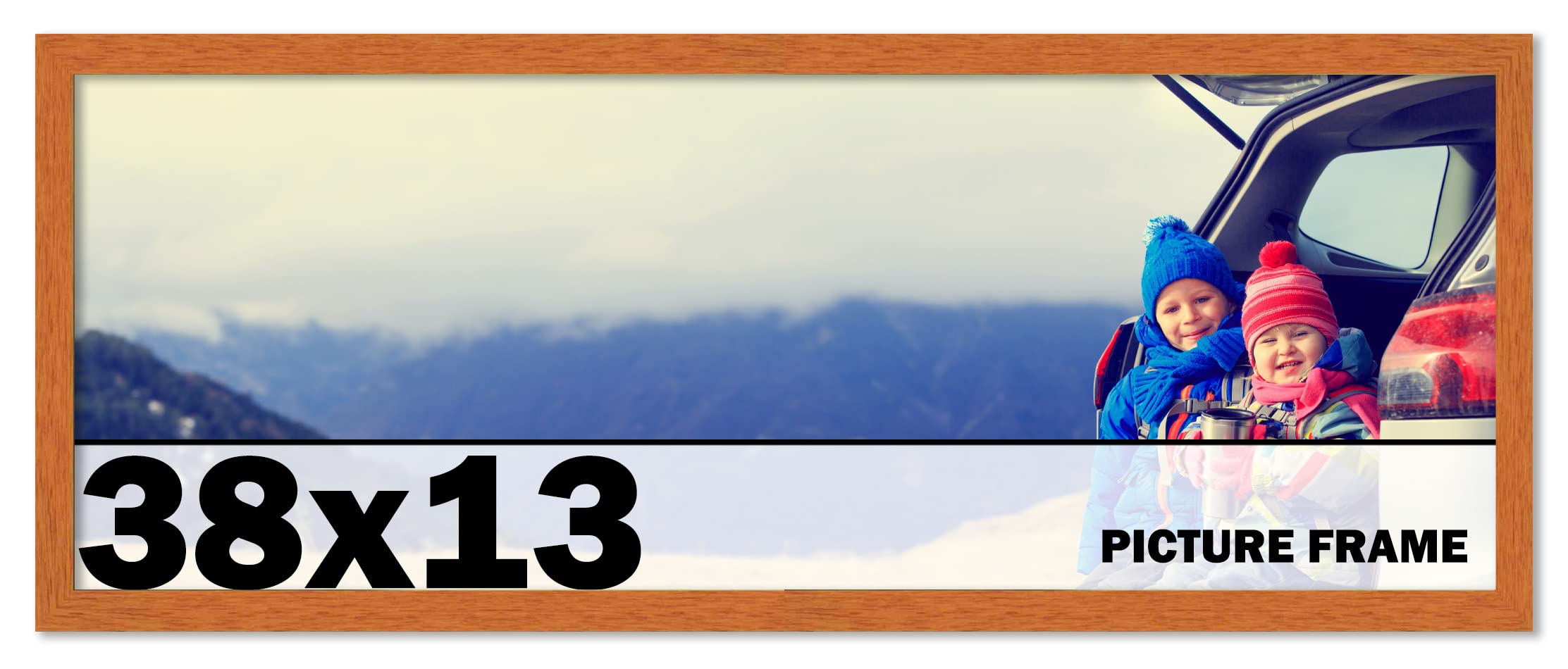 38x13 Inch Honey Pecan Brown Wood Picture Frame - Modern Photo Frame with UV Acrylic Shatter Guard & Acid-Free Backing - Perfect for Family Photos, Wall Decor, Living Room, Bedroom, and Office Display