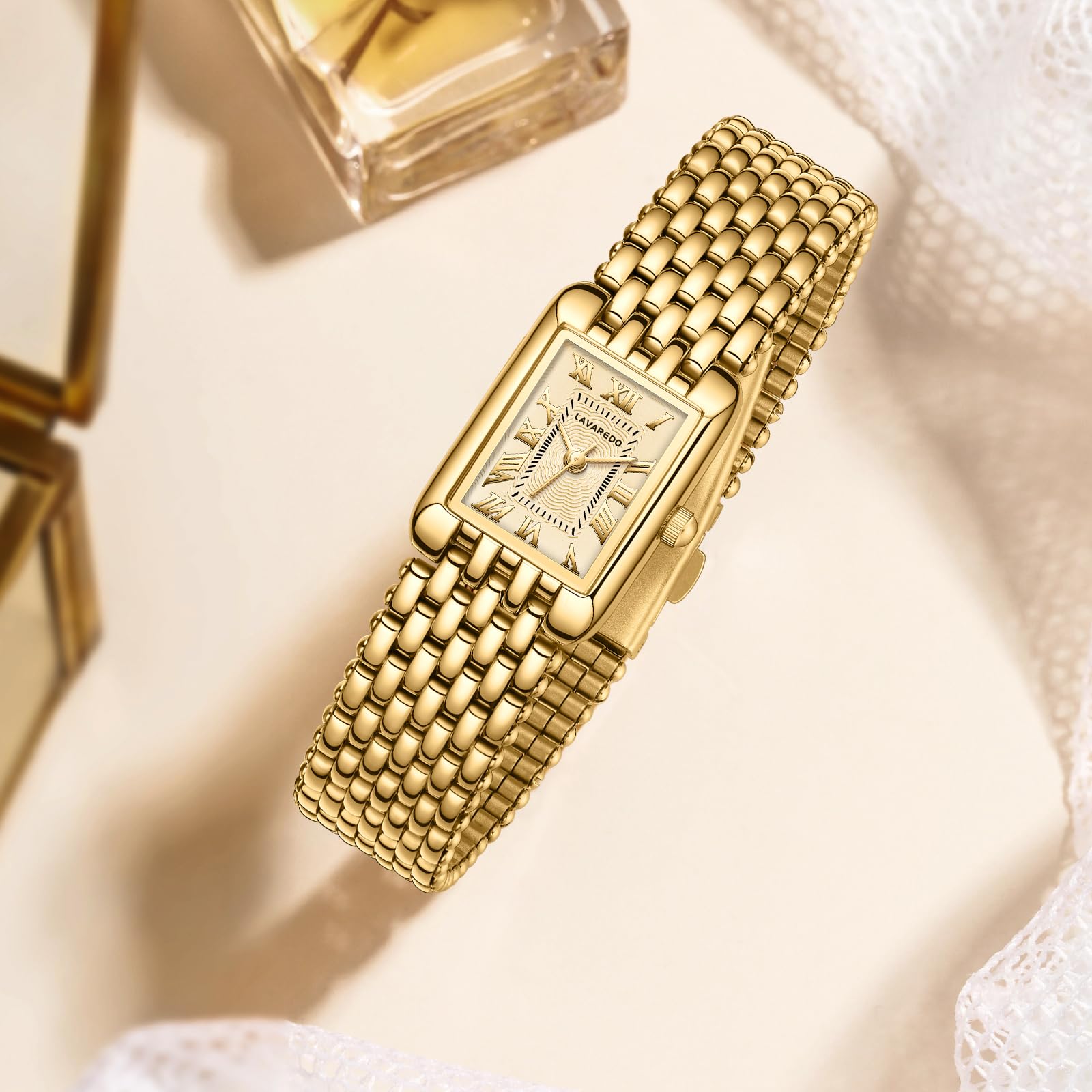 NN BEN NEVIS Gold Women's Watch - Dainty Small Ladies Watch with Stainless Steel Strap, Luxury Casual Fashion Square Quartz Waterproof Watch (Bracelet Adjustment Tool Included) - Perfect for Office, Date Night & Everyday Wear