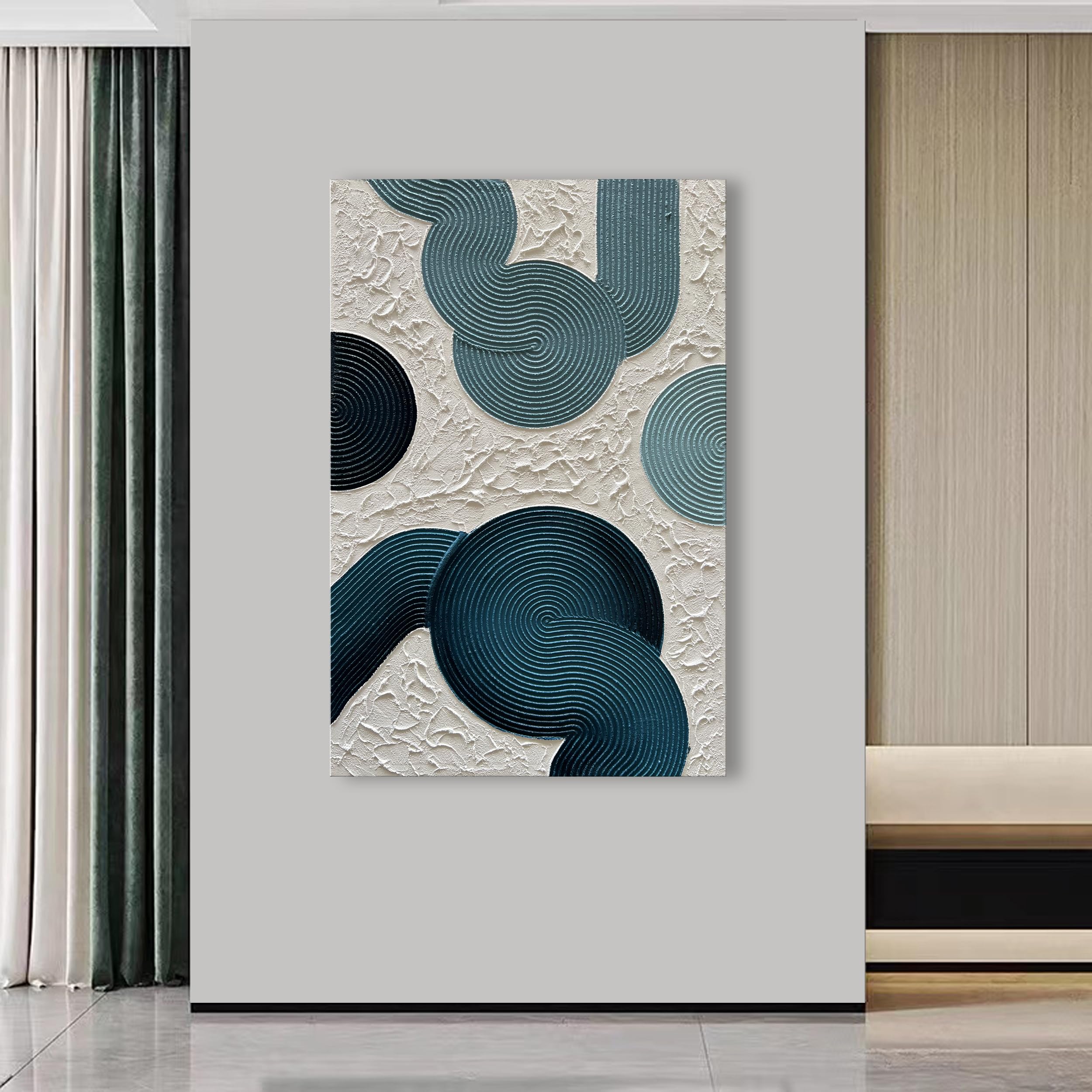 Hand-Painted NANKAI Blue and White Abstract Oil Painting - 45x30 Inch Thick Texture 3D Canvas Wall Art for Living Room & Bedroom Decor