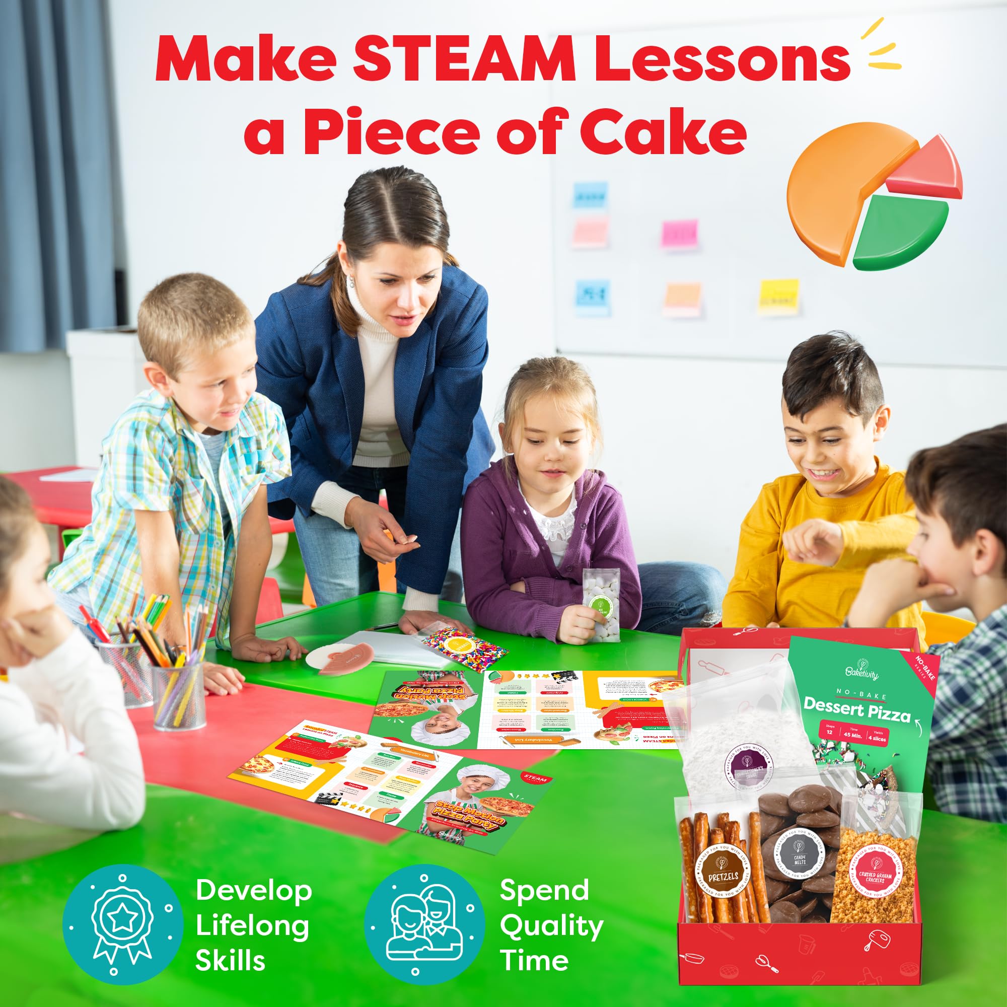 BAKETIVITY No-Bake Dessert Pizza Kit for Kids - STEAM Baking Activity Set with Educational Lesson | Fun DIY Pizza Party Baking Kit | No Oven Required for Easy Family Cooking & STEM Learning at Home