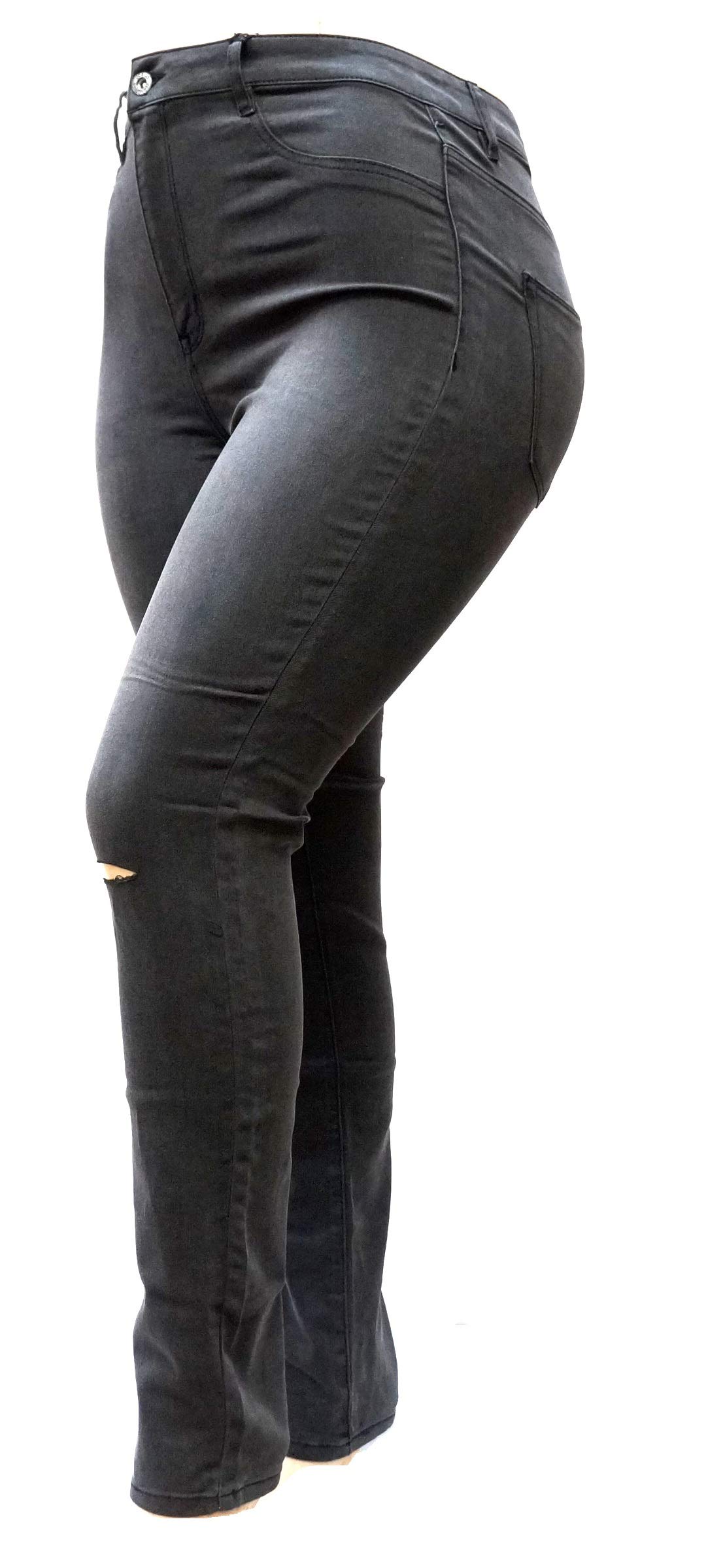 Jack David Women's Plus Size Ripped Destroyed Blue Denim Distressed Stretch Jeans - Comfortable & Stylish High Waisted Skinny Pants for Casual Wear, Outfits & Everyday Fashion