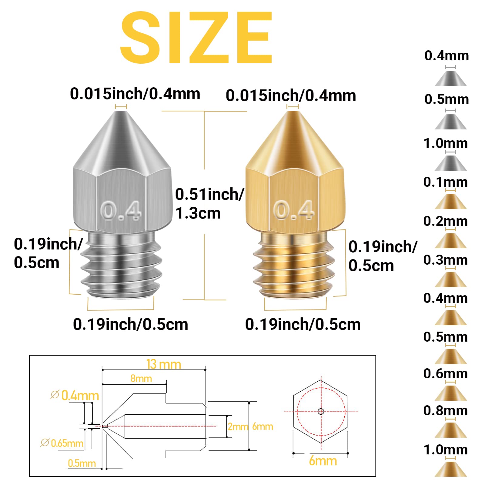 50 Pcs 3D Printer Nozzles Kit - Hardened Steel, Stainless Steel & Brass Extruder Nozzles for CR-10, Ender 3 | High Temperature Resistant, Wear Proof MK8 Nozzles with Cleaning Kit | Perfect for DIY 3D Printing, Prototyping & Model Making