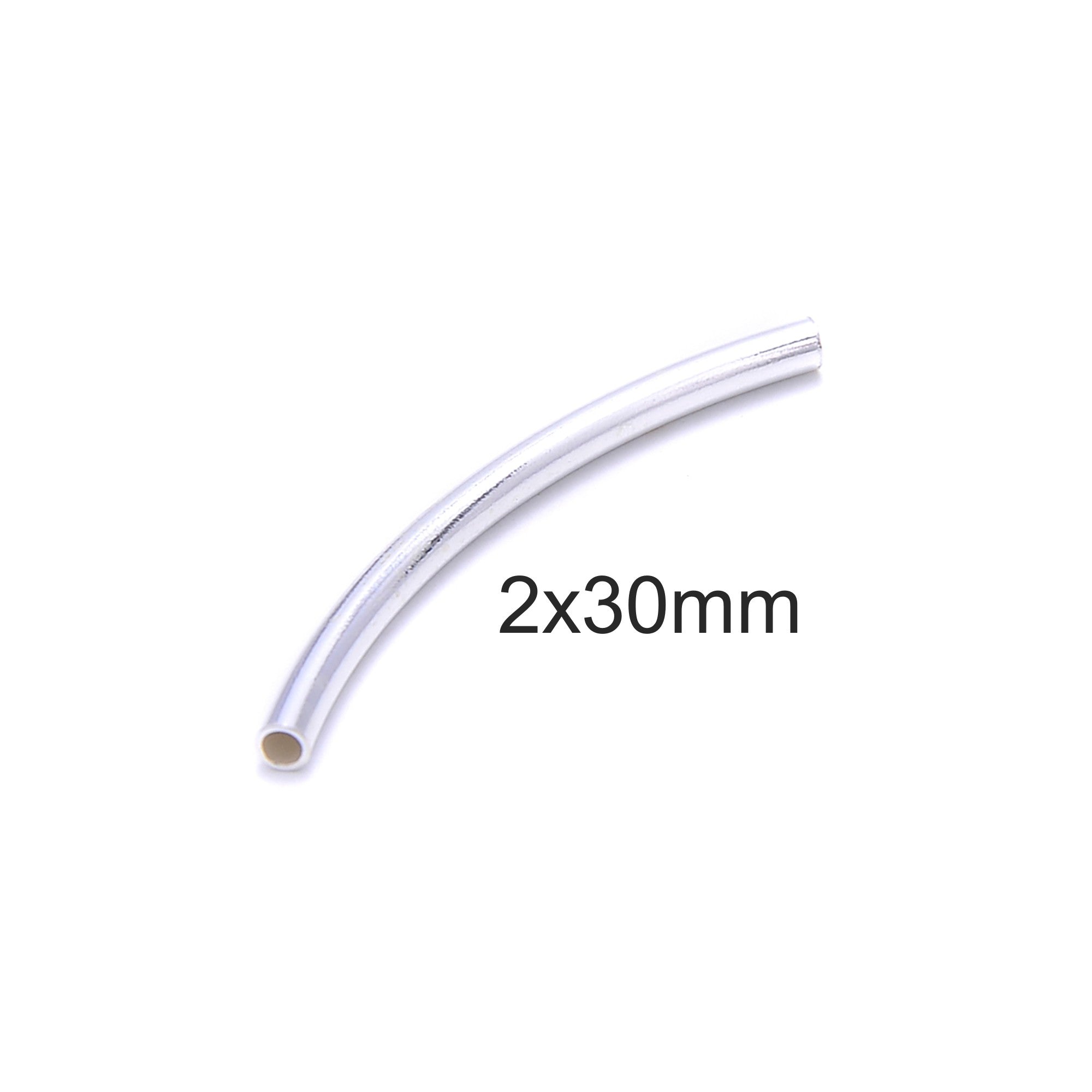 925 Sterling Silver Curved Tube Beads (2x20mm & 2x30mm) - Premium Jewelry Making Supplies for DIY Bracelets, Necklaces & Earrings - Bulk Beads by the Bag