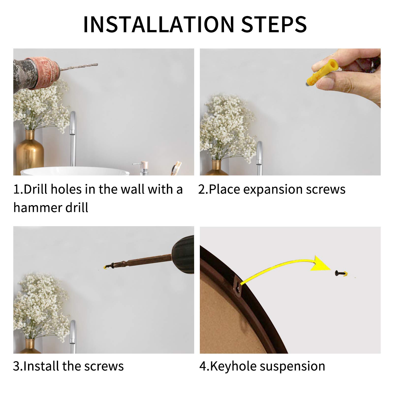 48 Inch Round Wall Mirror - Large Circle Mirror for Bathroom, Living Room, Bedroom, Vanity & Entryway - Perfect for Home Decor & Makeup Area Lighting
