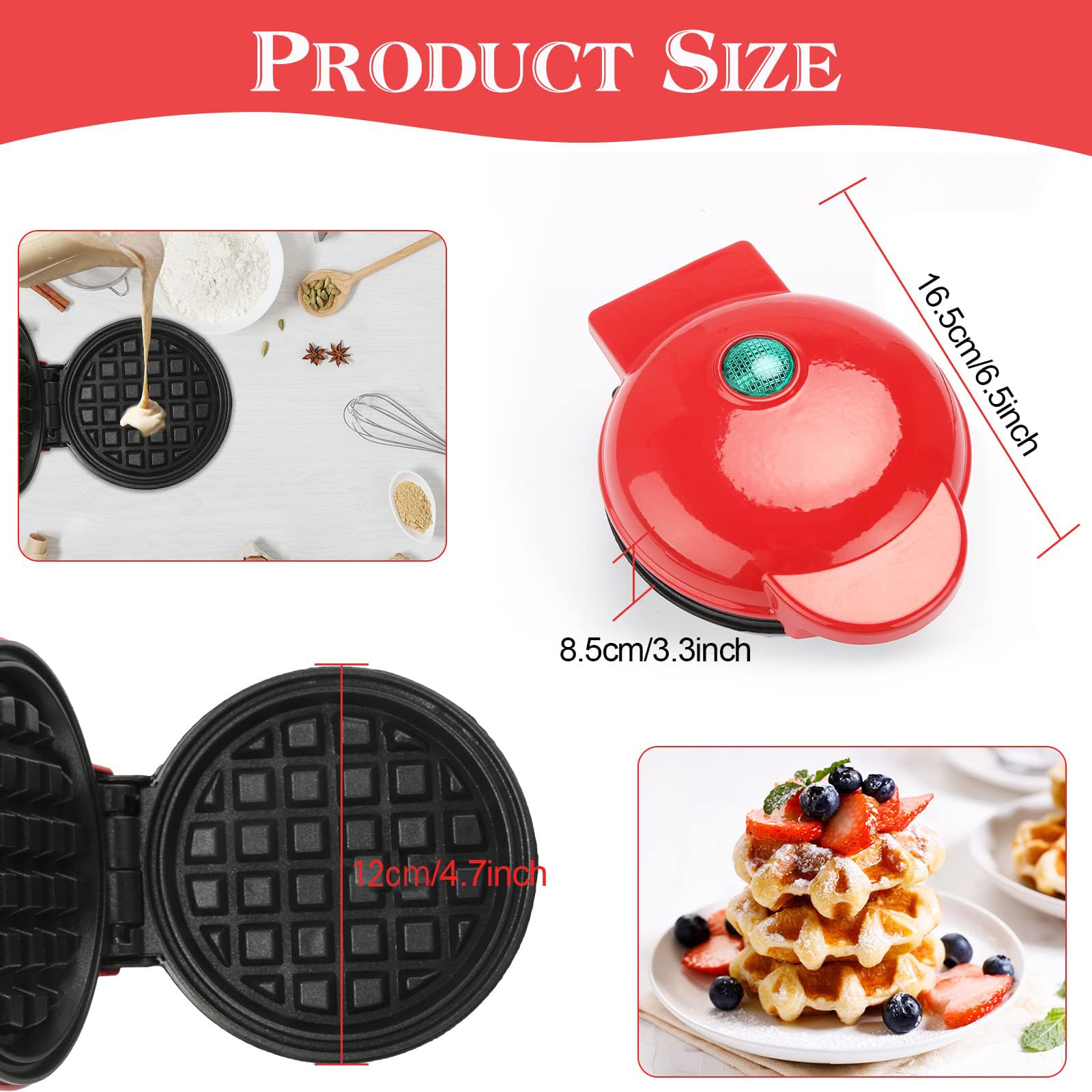 LOMUG Mini Waffle Maker with Non-Stick Coating - 350W Electric Waffle Iron for Breakfast, Pancakes, Sandwiches & Desserts | Perfect for Home, Office & Camping