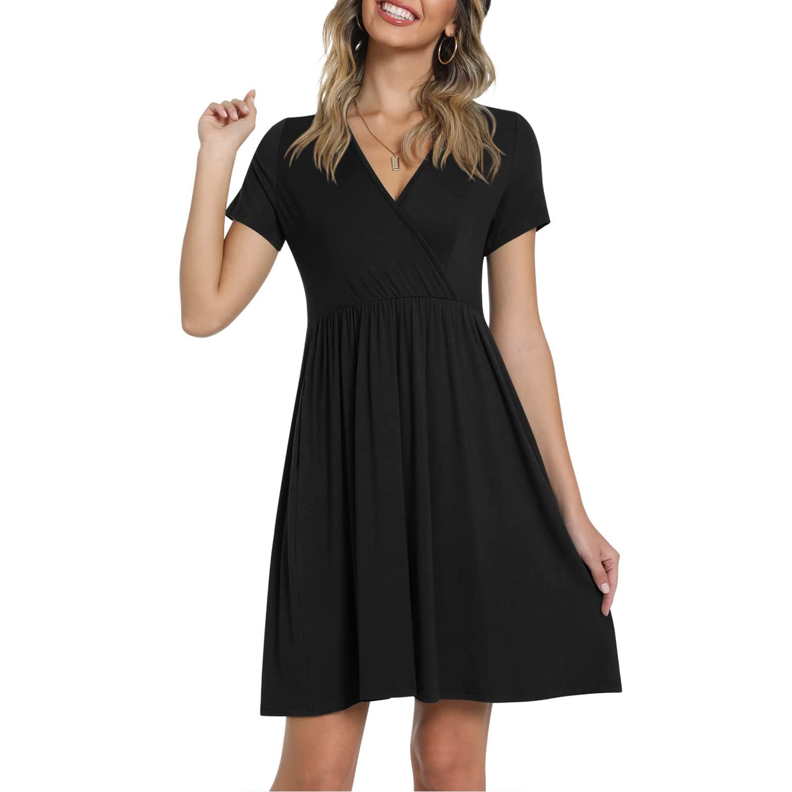 Plus Size Casual Summer Dresses for Women & Teens - Short Sleeve V-Neck Sundress with Pockets, Loose & Comfy Beach Wedding Guest Dress | Perfect for Outdoor Parties, Vacations & Summer Events