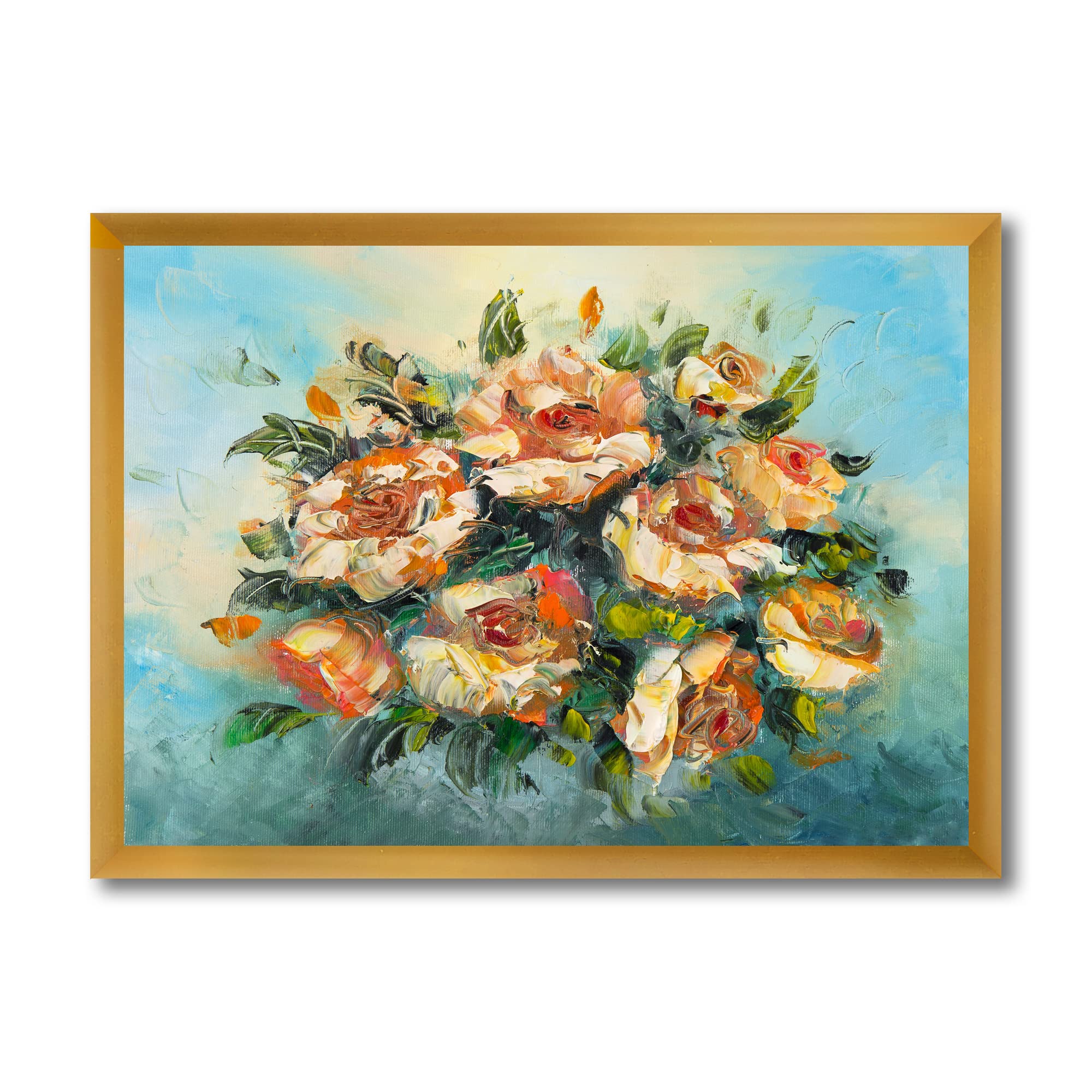 Vintage Floral Wall Art - Dark Pink Flower Bouquet Framed Canvas Painting for Living Room, Bedroom & Home Decor