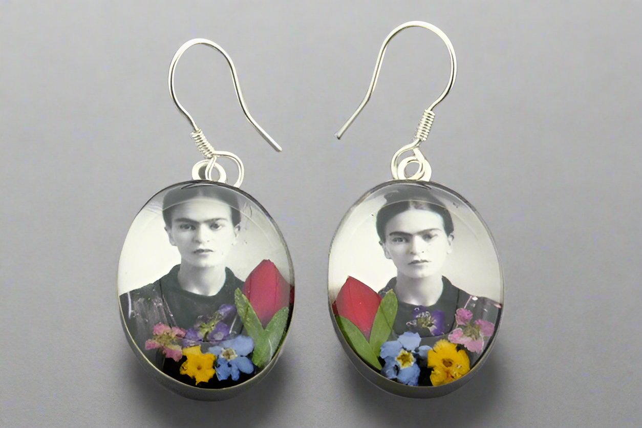 Frida Flower Earrings - Black & White Sterling Silver Dangle Earrings for Women | Boho Chic Jewelry for Parties, Weddings & Everyday Wear