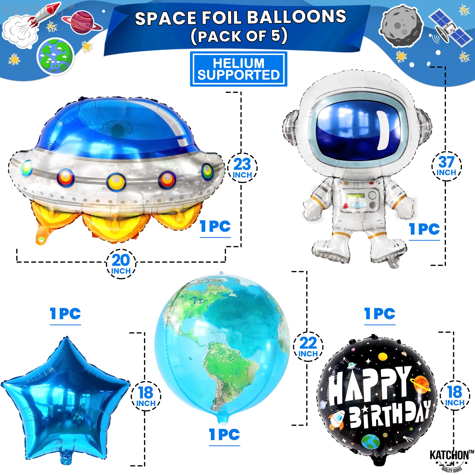 KatchOn 40 Inch Big Space Balloons First Birthday Set - Pack of 8 | Number 1 Balloon Decor for First Trip Around The Sun Theme | Blue Galaxy Party Decorations for Baby's 1st Birthday, Space-Themed Celebrations & Milestone Photos