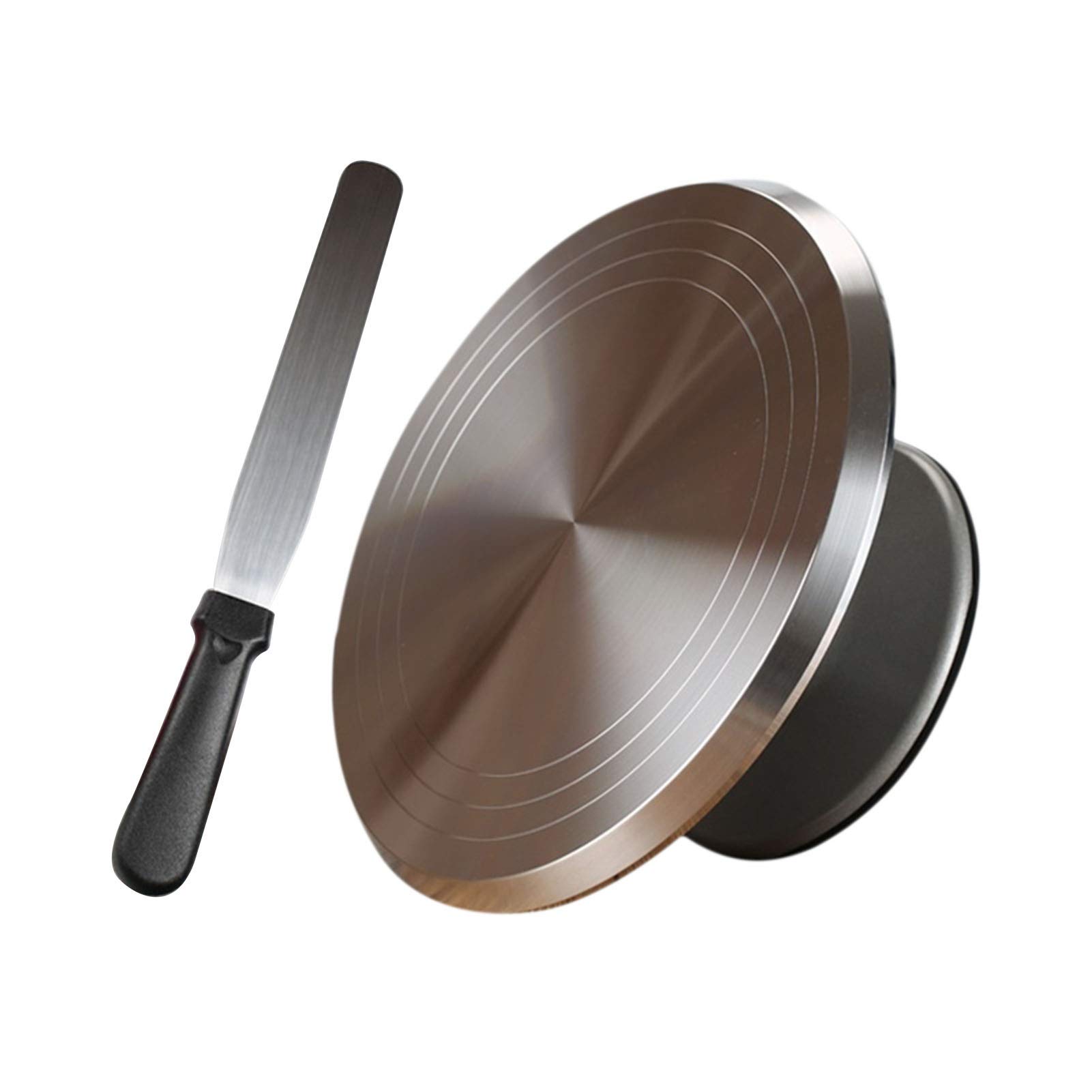 12 Inch Aluminum Alloy Rotating Cake Turntable Stand with 10 Inch Spatulas - Professional Cake Decorating Supplies for Cookies, Cupcakes & Pastries (Silver) - Perfect for Home Baking, Wedding Cakes & Dessert Decorating