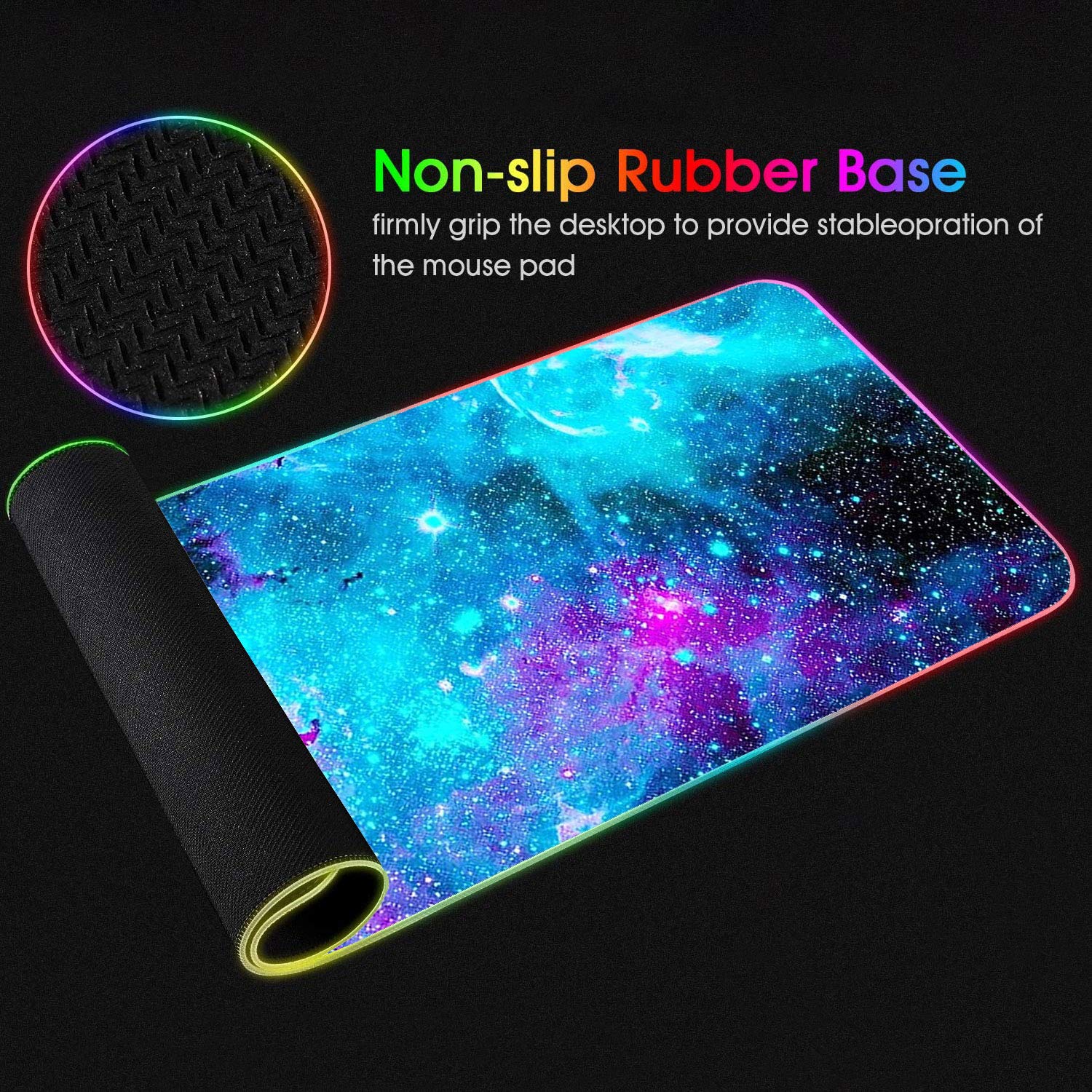 RGB Gaming Mouse Pad with Coffee Coaster - XXL Glowing LED Mouse Mat (31.5