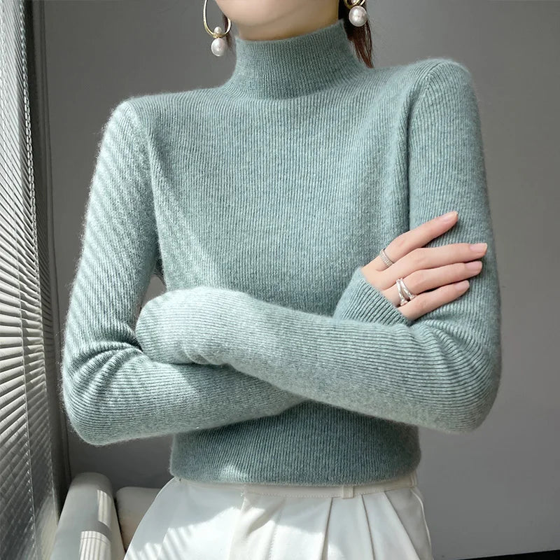 2022 Women's Cashmere Sweater Winter Warm Half Turtleneck Pullover Soft Comfortable Pure Color Knit Top for Casual Outfits & Office Wear