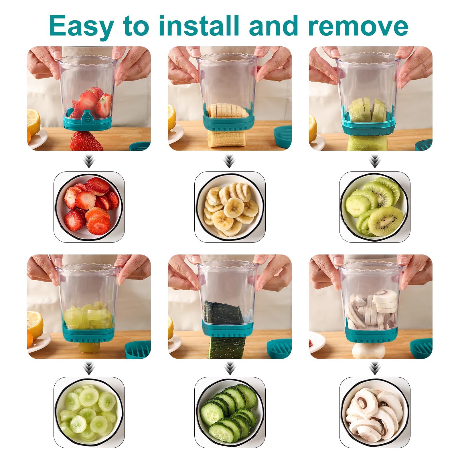 Strawberry Slicer Cup - Multi-Purpose Fruit & Vegetable Cutter for Strawberries, Eggs, Bananas, Mushrooms, Cucumbers, Kiwi - Kitchen Gadget Tool (Dark Teal) - Perfect for Fruit Salads, Smoothie Bowls & Meal Prep