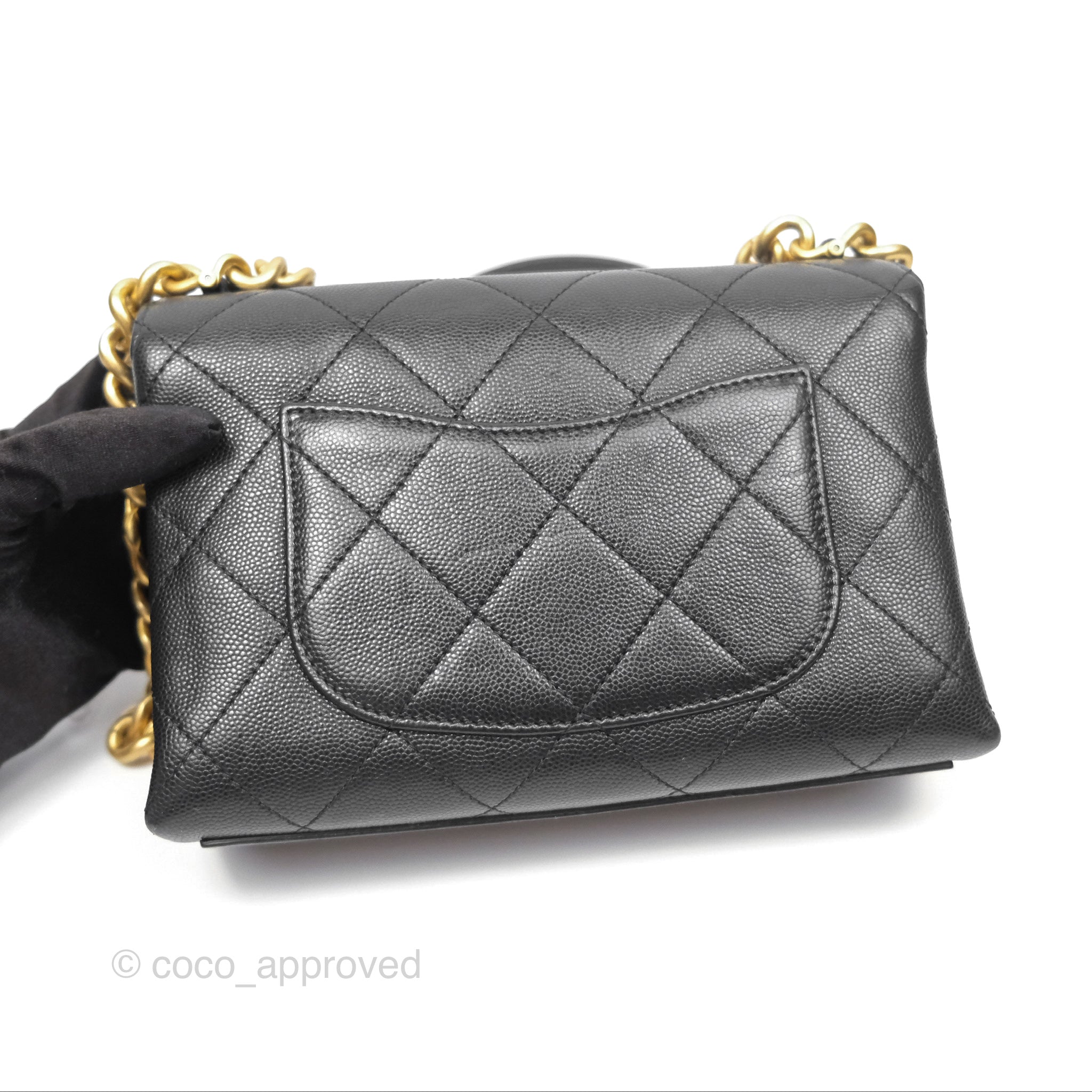 Chanel Quilted Caviar Leather Bracelet On Chain Flap Bag - Black with Aged Gold Hardware - Perfect for Evening Events, Parties & Luxury Fashion Accessories