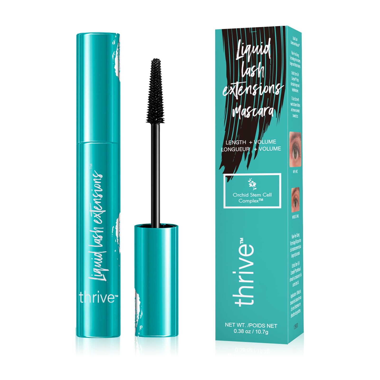Black-Thrive Mascara Liquid Lash Extensions - Volumizing & Lengthening Mascara for Thicker, Fuller Lashes (Rich Black, 10.7g/0.38oz) - Perfect for Everyday Wear & Special Occasions