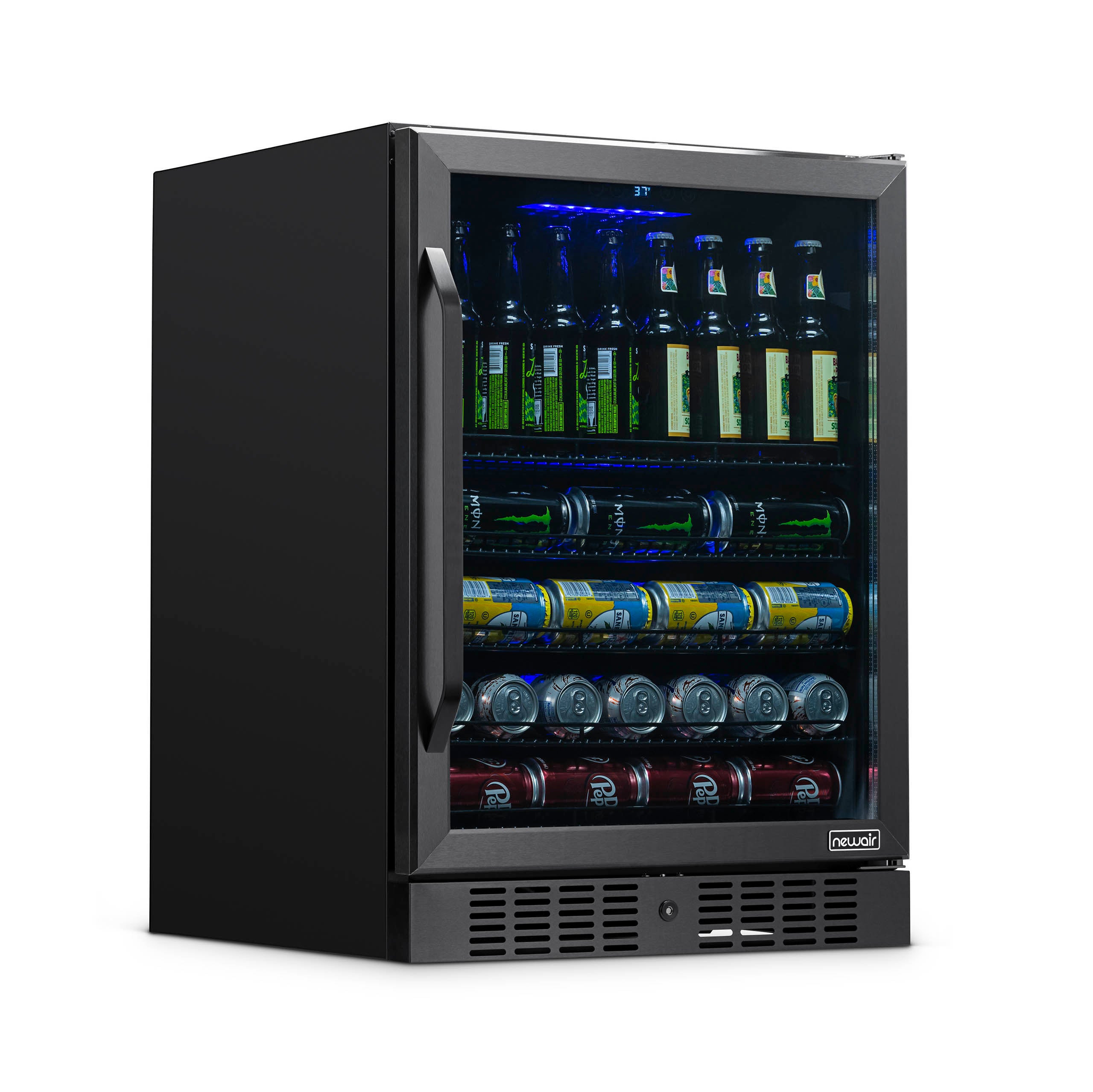 Newair® 177 Can Built-In Black Beverage Refrigerator - 24 Inch Under Counter Beer & Wine Cooler for Home Bar, Kitchen, or Office - Energy Efficient Mini Fridge for Soda, Drinks & Snacks Storage