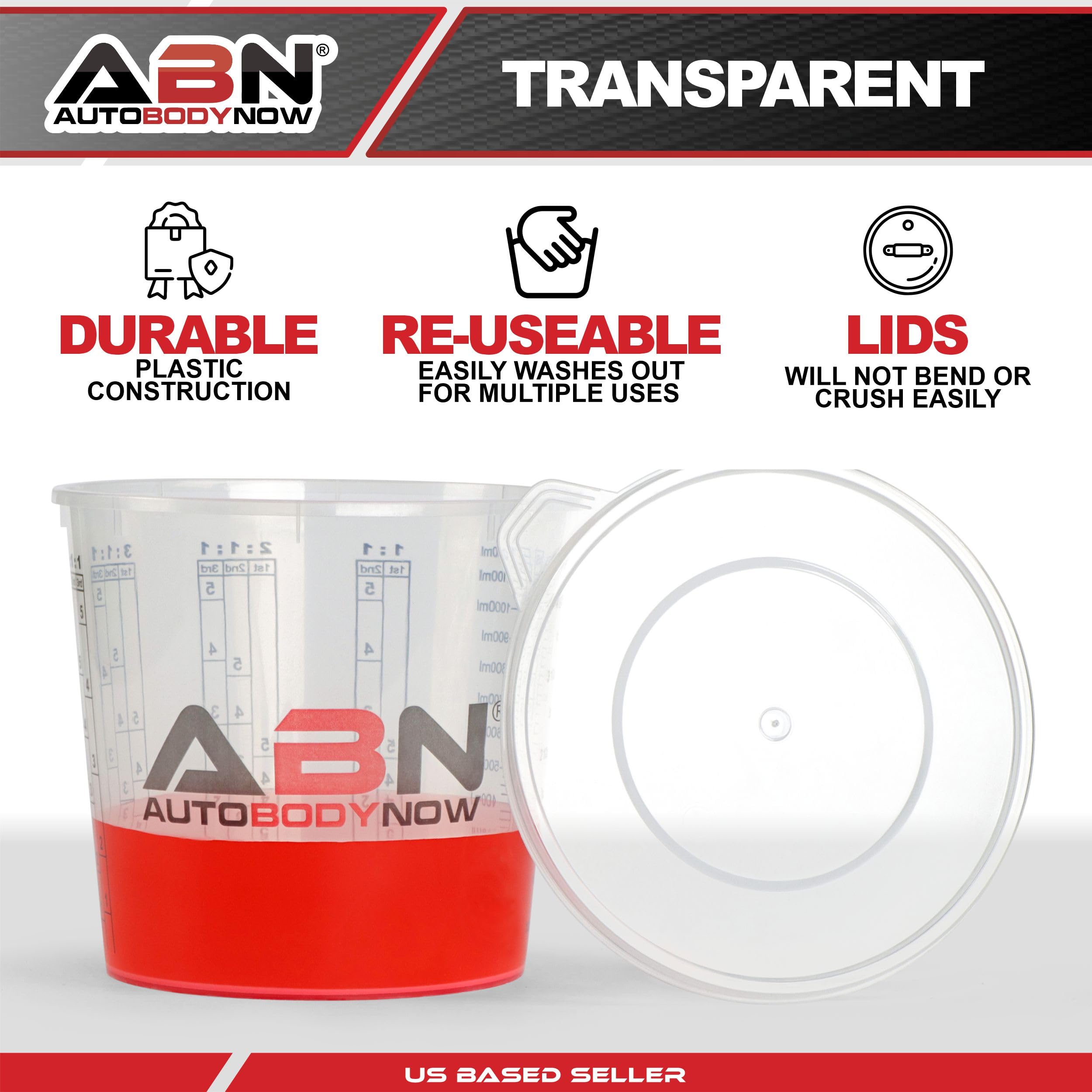 ABN 10oz Plastic Paint Mixing Cups - 100 Pack with 12 Lids for Epoxy Resin, Activators, Thinners & Automotive Paint - Perfect for DIY Projects, Art Crafts, and Auto Body Repair