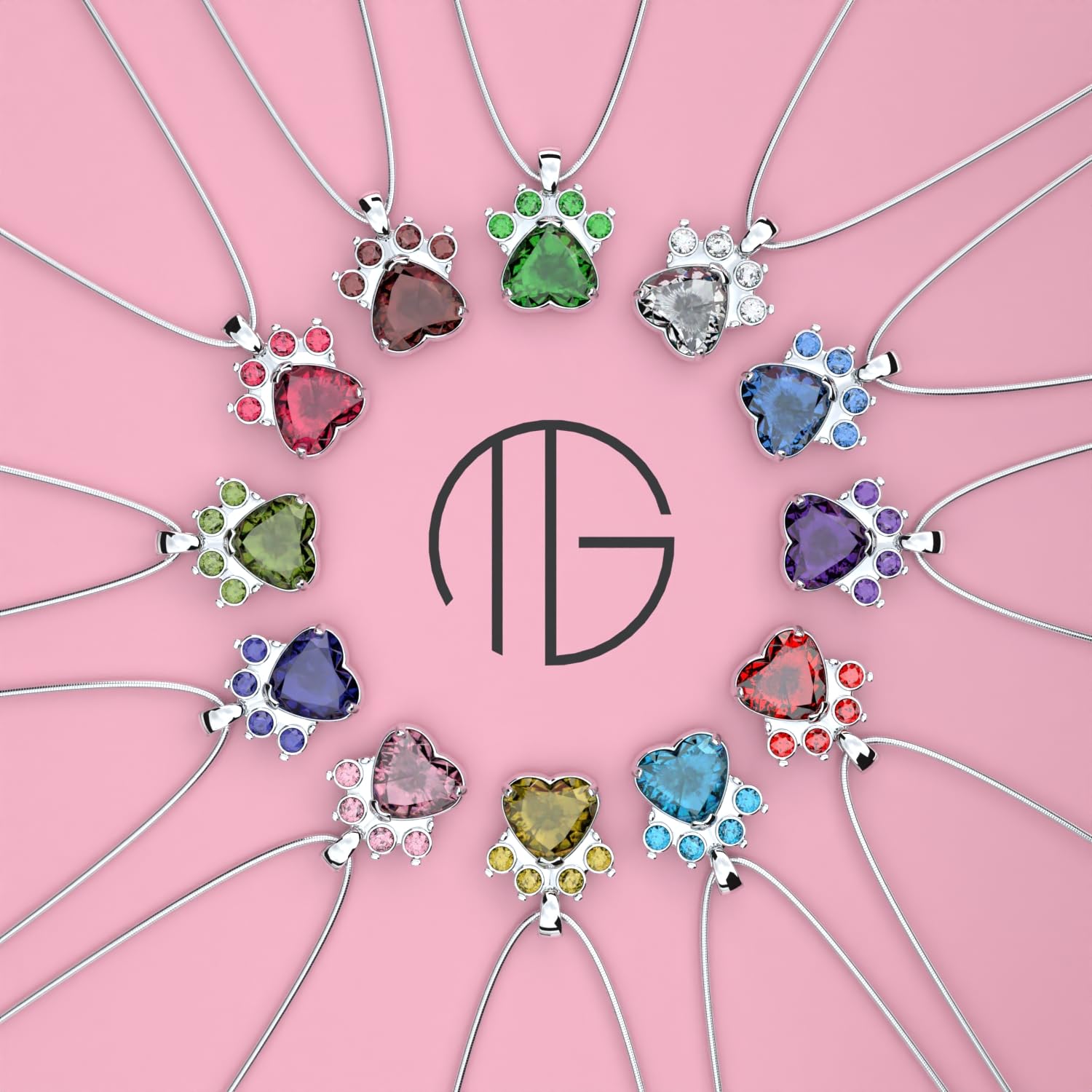 Maya's Grace Birthstone Paw Print Pendant Necklace for Women - Genuine Rhinestone & Gemstone Jewelry - Perfect Gift for Pet Lovers, Mothers Day, Birthday & Anniversary