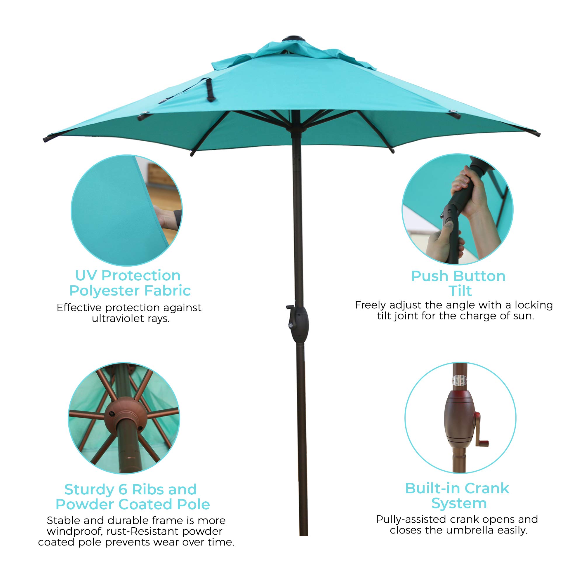 ABBA Patio Outdoor Umbrella with Push Button Tilt & Crank - 9ft Market Table Umbrella for Garden, Lawn, Deck, Backyard & Pool - Perfect for Shade in Outdoor Dining, Lounging and Poolside Relaxation