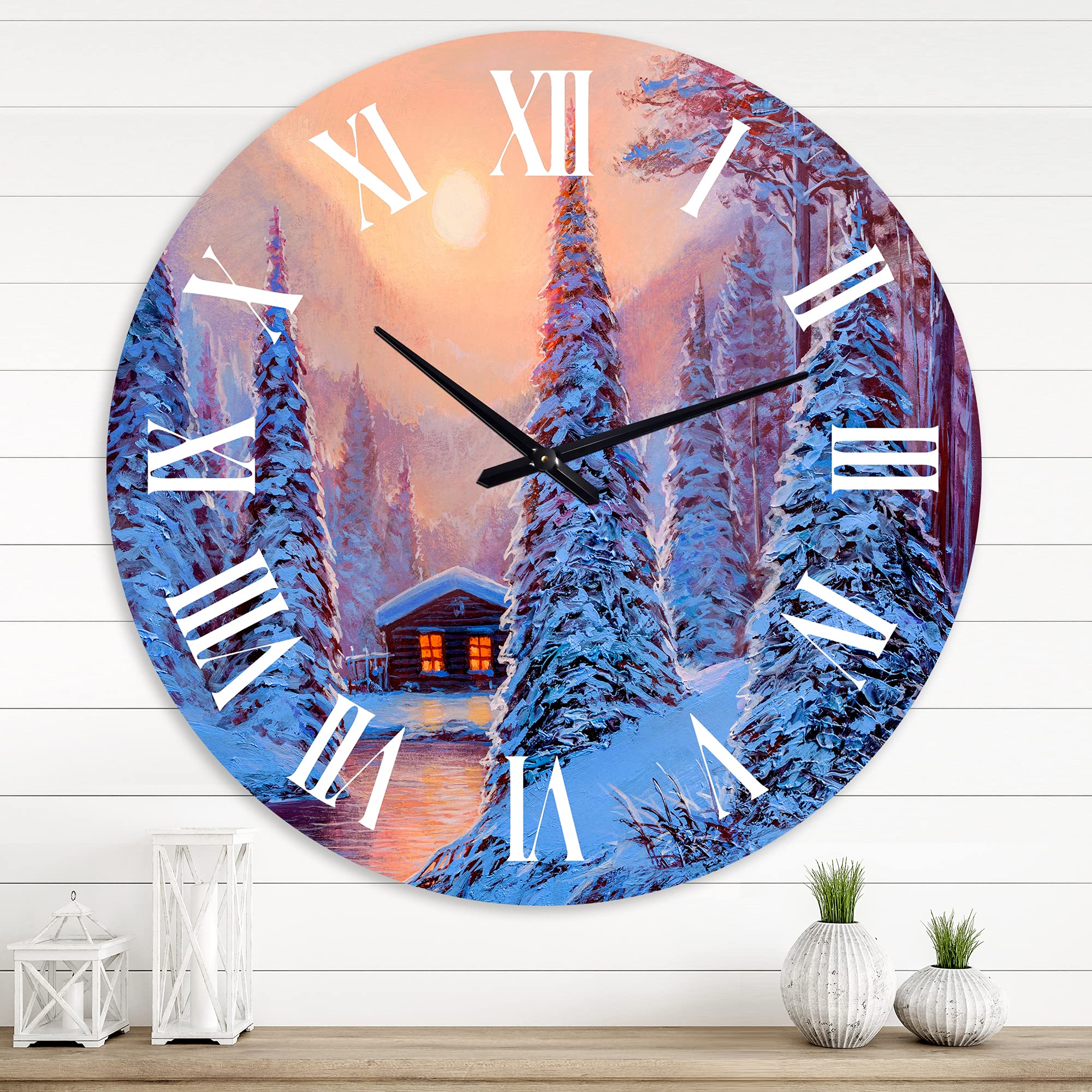 Lake House Wall Clock - Winter Landscape & River House in The Woods - Large Nature-Themed Wall Clock for Bedroom, Living Room, Office Decor - Perfect Rustic Home Décor for Cabin, Farmhouse & Lake House Interiors