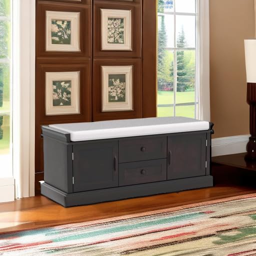 Solid Wood Storage Bench with Drawers & Cabinets - Entryway Shoe Bench for Living Room & Hallway