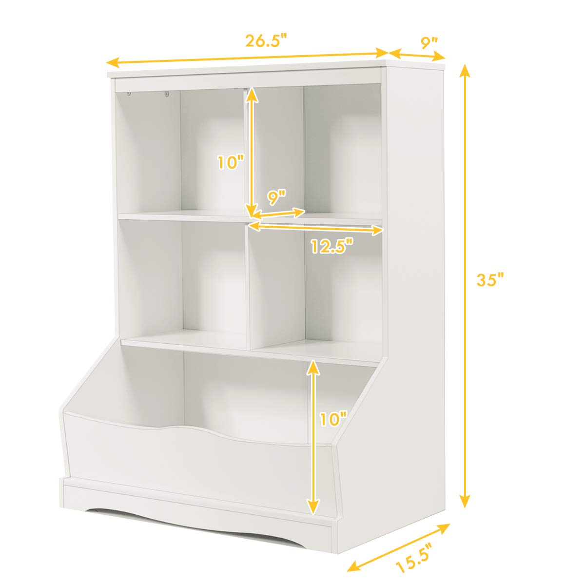 Giantex 3-Tier Wooden Toy Organizer with 4 Storage Bins - Kids Room Storage Cabinet for Books, Toys & Collections - White - Perfect for Nursery, Playroom & Classroom Organization