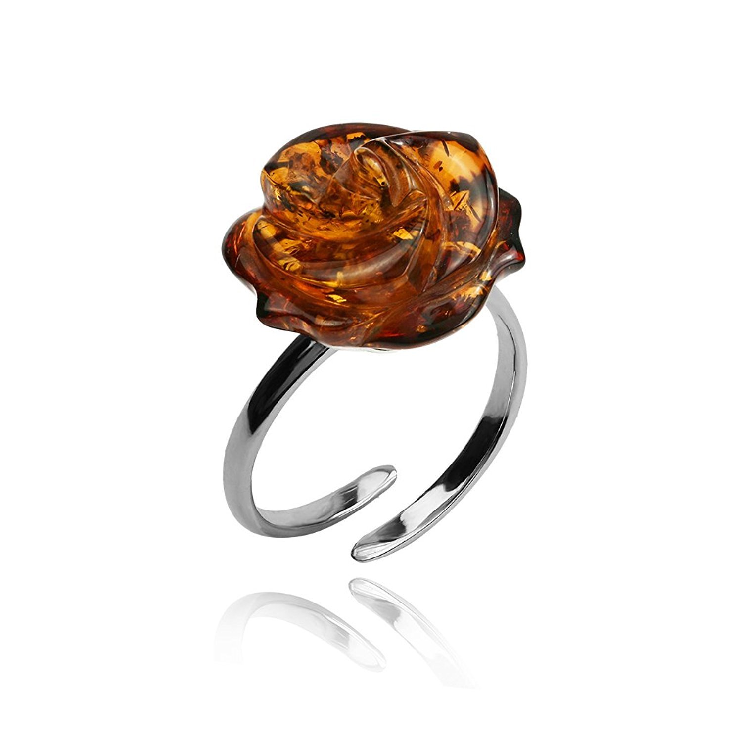 Elegant Amber Sterling Silver Rose Adjustable Ring for Women – Perfect for Weddings, Date Nights & Boho Fashion