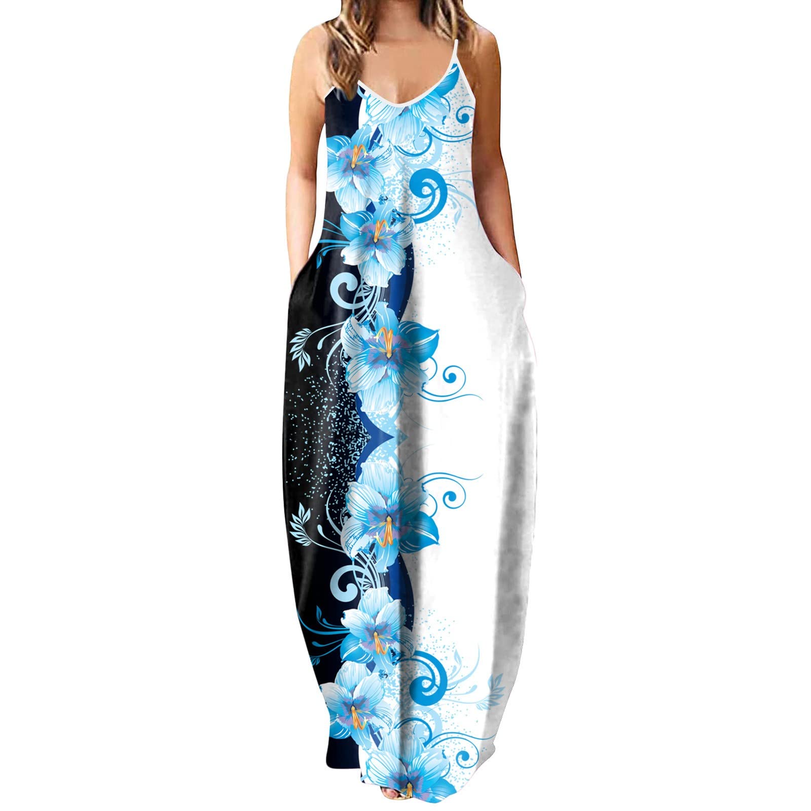 FRana Women's Summer Casual Boho Swing Dress - Short Sleeve Printed Maxi Tank Dress for Beach, Vacation & Outdoor Activities | Flowy Long Dress for Women