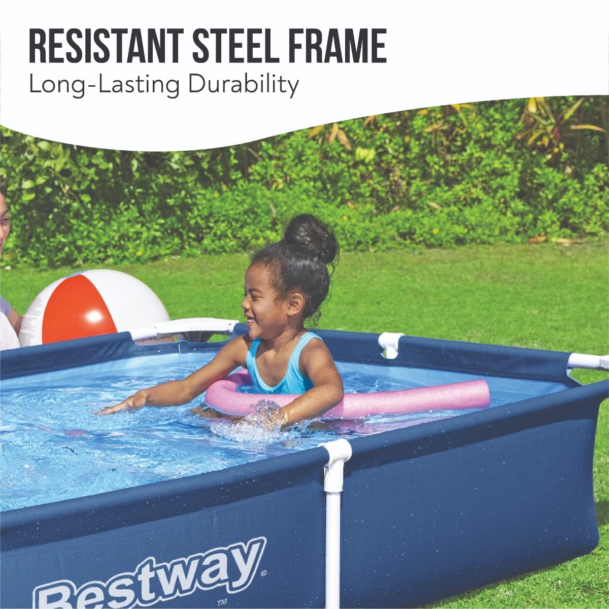 Bestway 56401 Steel Pro Above Ground Swimming Pool - Fast Set Rectangle Pool for Kids & Adults, Detachable Design, Multiple Sizes (Blue, 221 x 150 x 43 cm) | Perfect for Backyard, Garden, Summer Fun & Family Gatherings