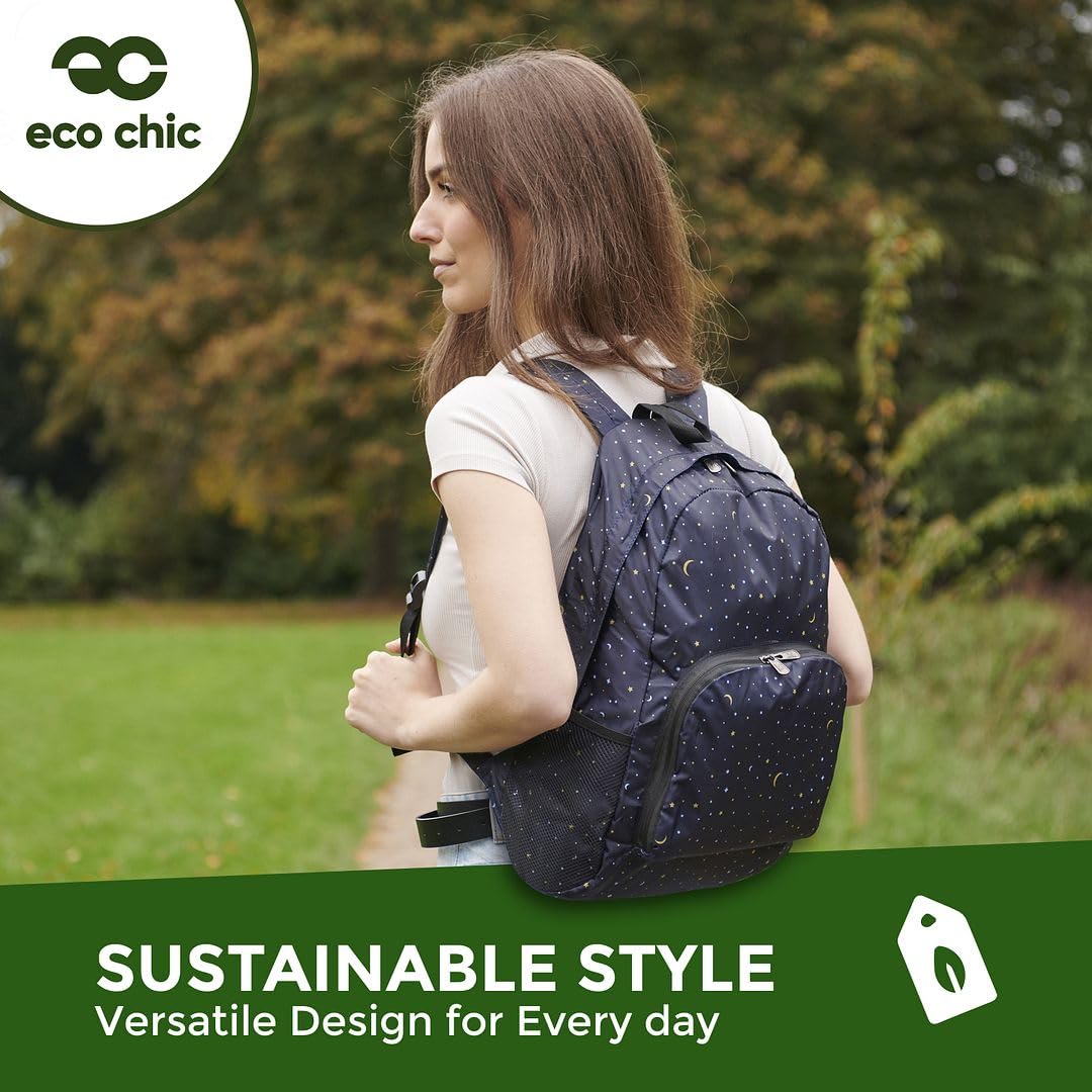 ECO CHIC Lightweight Foldable Backpack - Waterproof Hiking Daypack for Travel & Outdoor Adventures - Made from Recycled Materials (Multiple Colors) - Perfect for Camping, Commuting & Daily Use