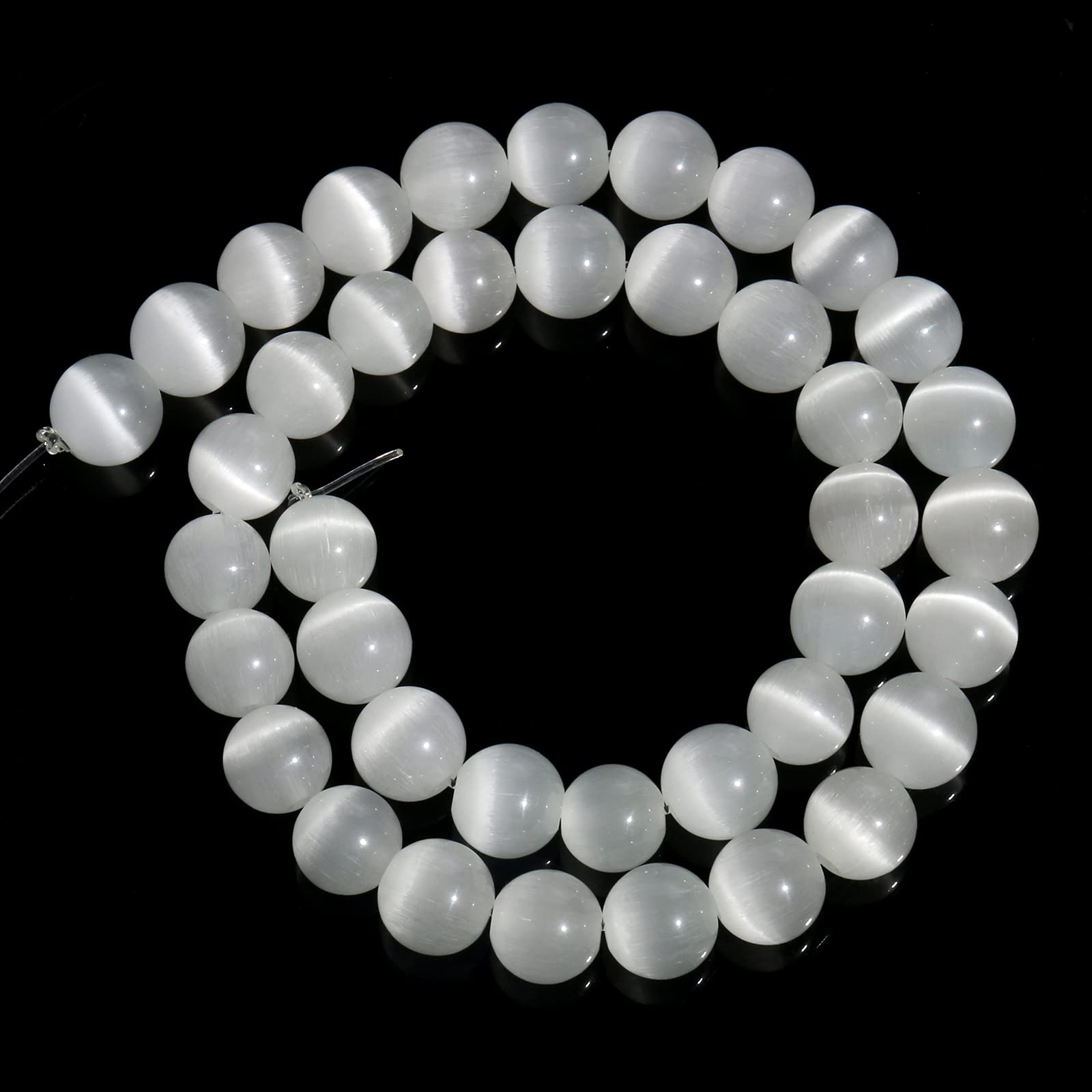 Yochus 6mm White Cat-Eye Round Loose Beads - Natural Stone Beads for Jewelry Making DIY Bracelets, Necklaces & Earrings - Perfect for Crafting, Gifts & Boho Style Accessories