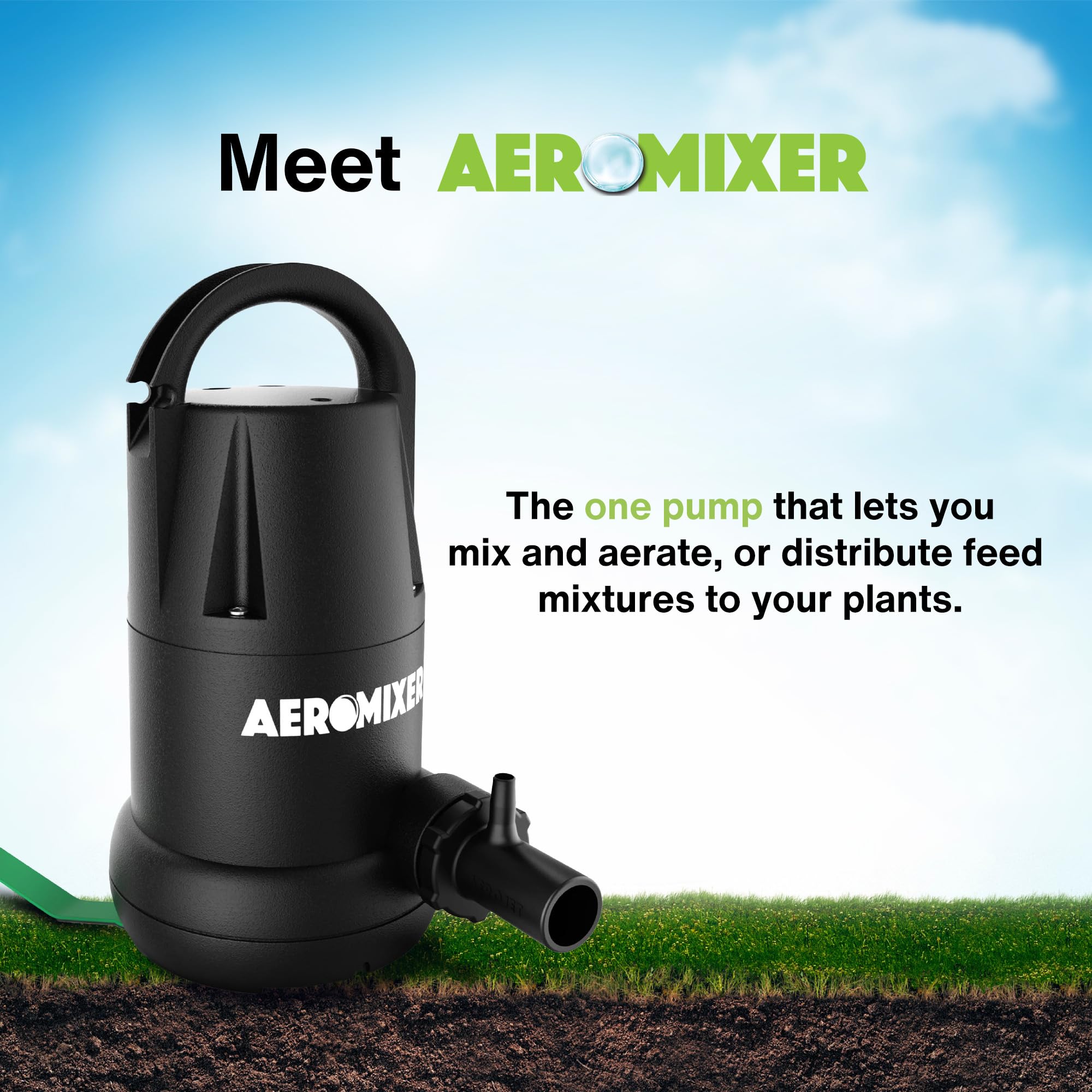 3/4 HP AEROMIXER Submersible Water Mixer & Aerator Pump - Heavy Duty for Synthetic Fertilizer, Garden Ponds, Hydroponics | Ideal for Gardening, Aquaculture, Water Features