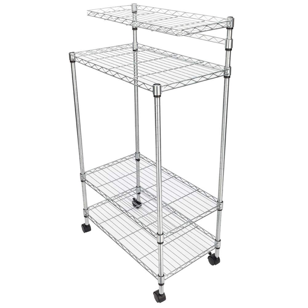 4-Tier Adjustable Kitchen Cart with Wheels - Heavy Duty Stainless Steel Bakers Rack, Microwave Stand & Storage Shelf for Small Spaces - Perfect for Kitchen, Pantry, Laundry Room or Garage Organization