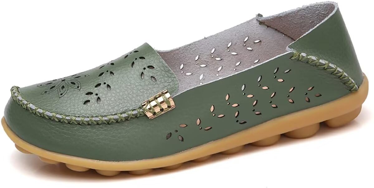 Women's Genuine Leather Slip-On Loafers - Comfortable Casual Moccasins & Driving Shoes for Everyday Wear - Perfect for Work, Travel, and Relaxing at Home