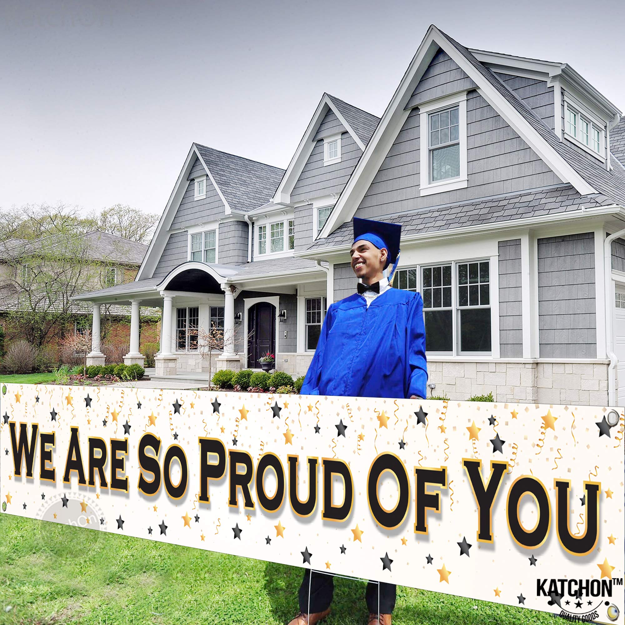 KatchOn Extra Large Graduation Banner 120x20 Inch - Proud Graduate Party Decor for 2025 | Yard Sign, Backdrop & Wall Decoration for High School & College Celebrations