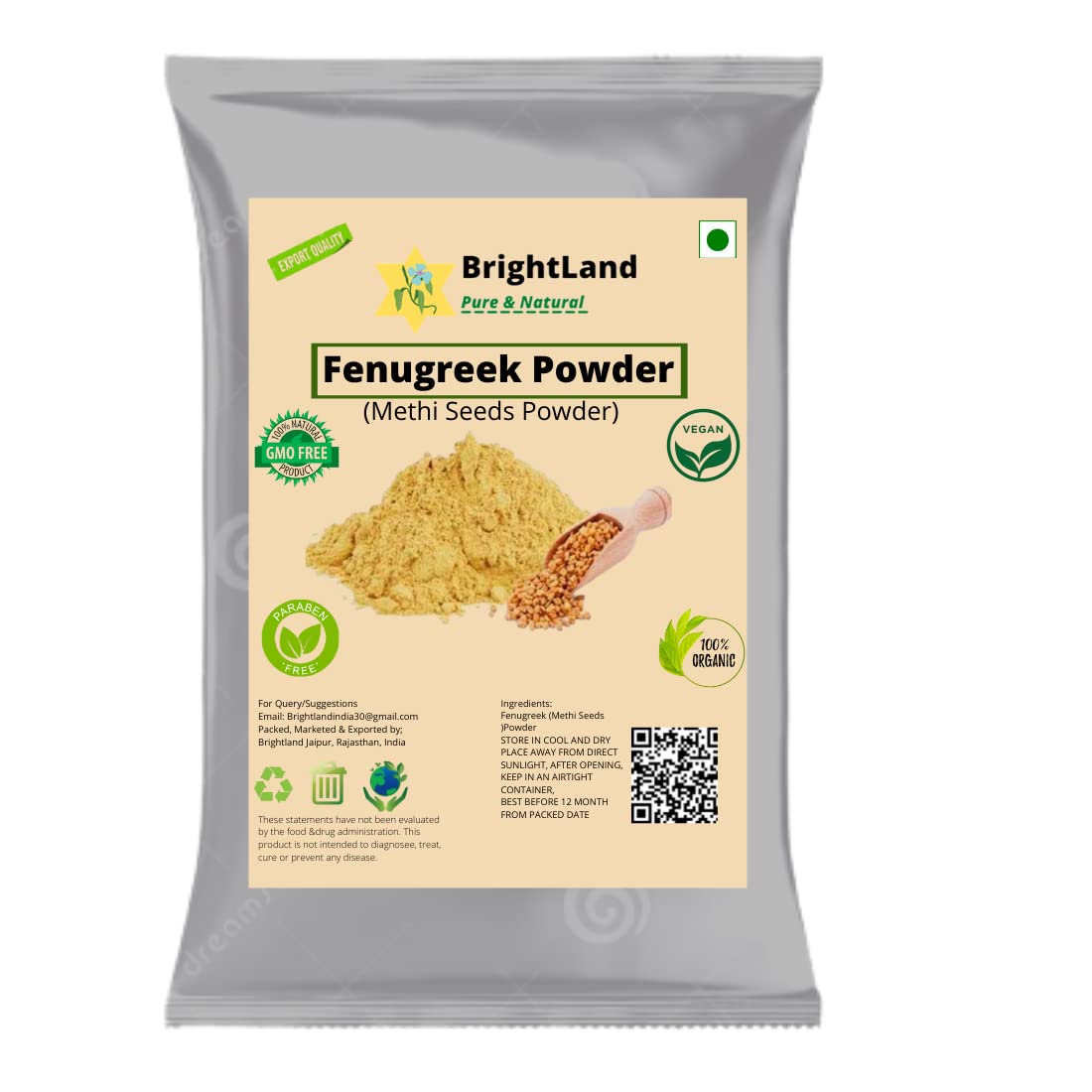 Organic Fenugreek Powder for Hair Growth & Scalp Care - 100% Pure Methi Powder (100g) | Promotes Stronger, Healthier Hair - Perfect for DIY Hair Masks & Natural Hair Treatments