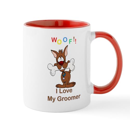 White/Red Inside - Woof I Love My Groomer Mug