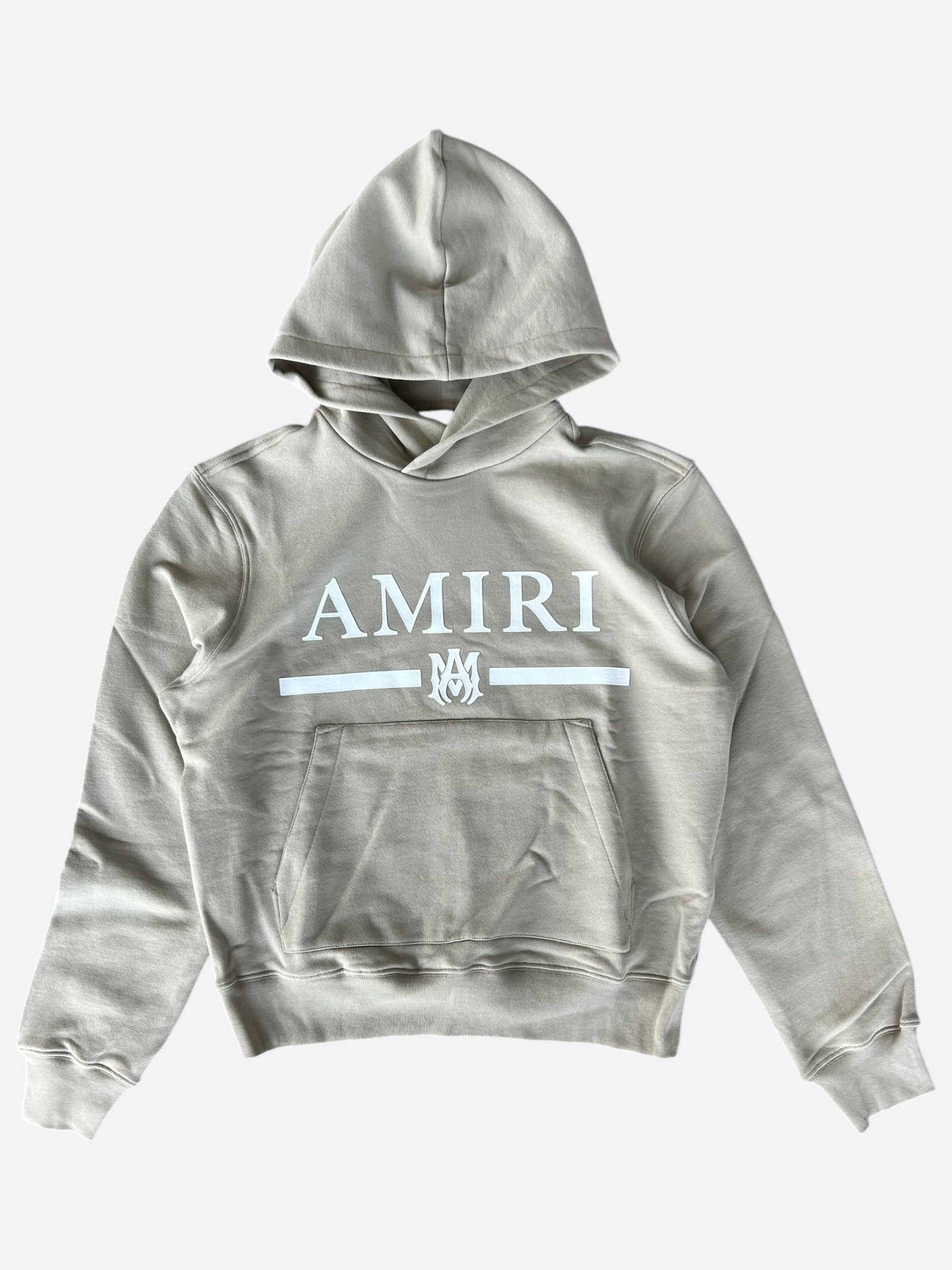 Amiri MA Bar Logo Hoodie for Men - Tan & White Pullover Sweatshirt | Streetwear Fashion, Casual Wear & Layering Essential
