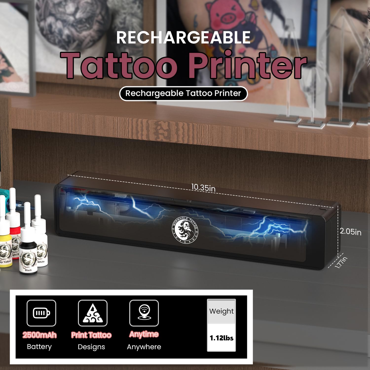 Wireless Bluetooth Tattoo Stencil Printer - 2,500mAh Portable Tattoo Machine for Artists & Beginners | Compatible with iPhone, Android & PC | Dark Gray | Perfect for Tattoo Studios, Home Practice & Professional Tattoo Designs