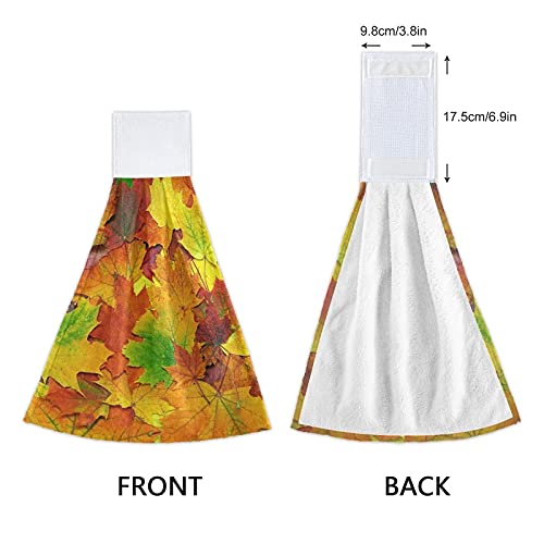 2 Pack Super Absorbent Hanging Kitchen Towels with Loop - Soft Coral Velvet Dish Towels for Kitchen & Bathroom | Autumn Maple Leaves Design | Perfect as Washcloths, Hand Towels & Tie Towels for Home Decor