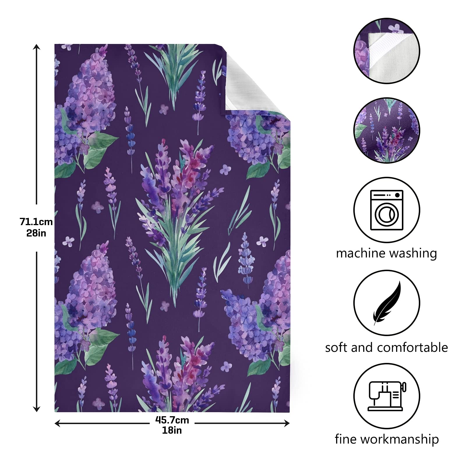 ALAZA Lavender Flowers Purple Floral Kitchen Towels - Super Absorbent Dishcloths, Soft Hand Towels & Bar Towels (28x18 Inches) for Cooking, Cleaning & Home Decor
