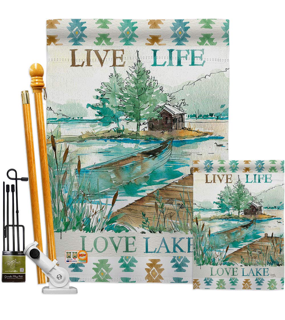 Breeze Decor Lake Nature Outdoor Flag Set w/Flagpole - Perfect for Garden & Home Decor