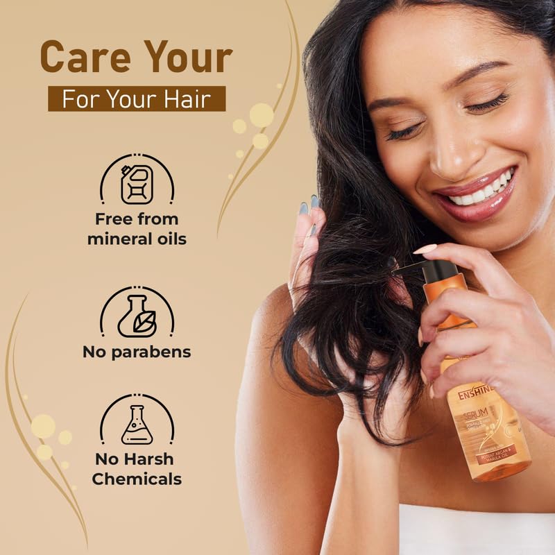 Enshine Detangling Hair Serum with Argan Oil & Marula Oil - Smoothing, Frizz Control & Heat Protectant for Shiny, Lustrous Hair - Perfect for Daily Styling, Blowouts & Heat Tool Protection